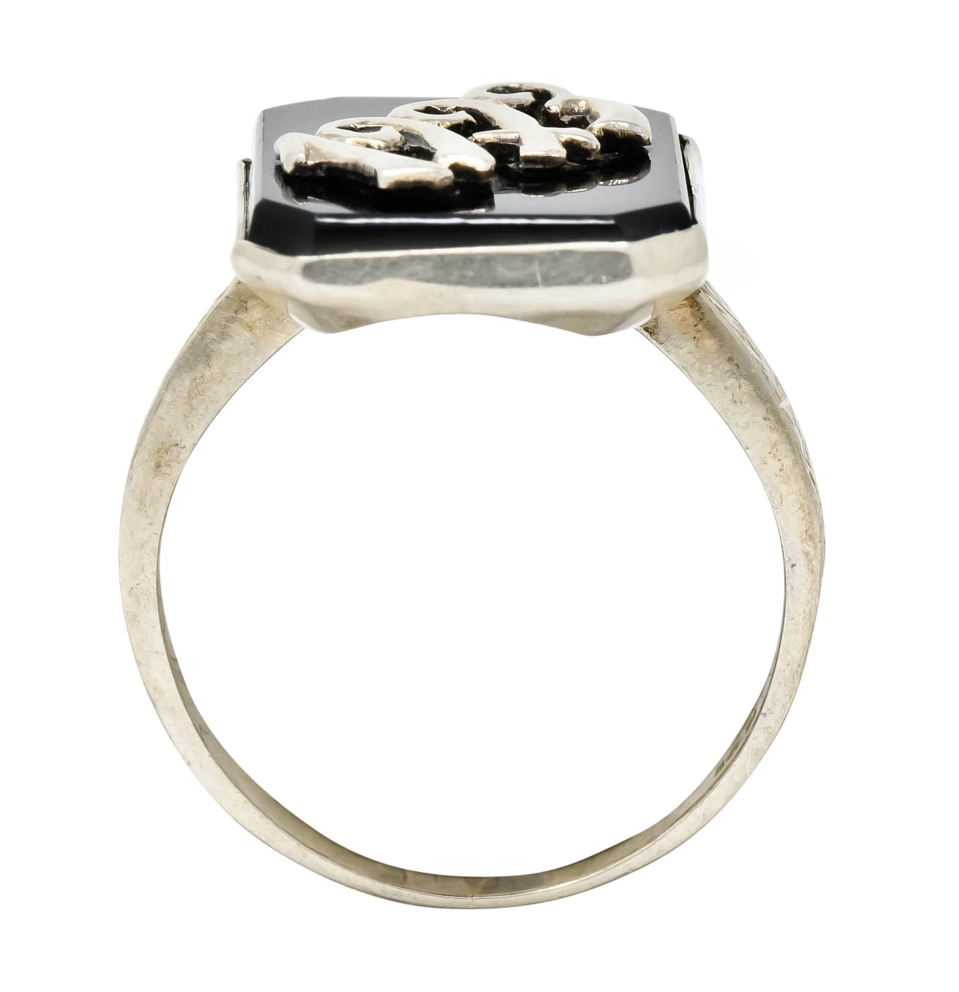 Art Deco 1923 Onyx Tablet 14 Karat White Gold Date Ring - Image 8