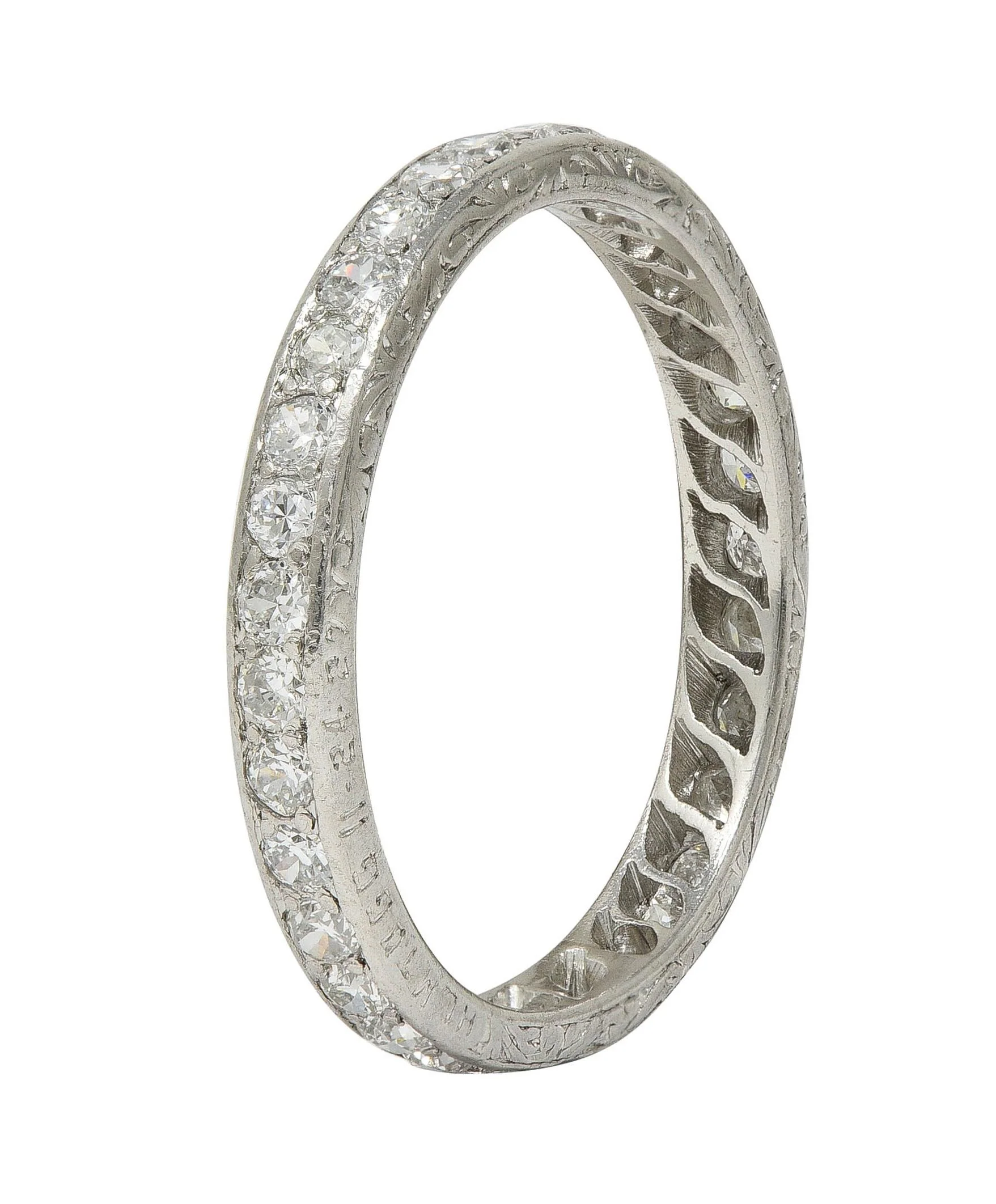 Art Deco 1927 0.99 CTW Diamond Platinum Scrolling Vintage Eternity Band Ring - Image 2