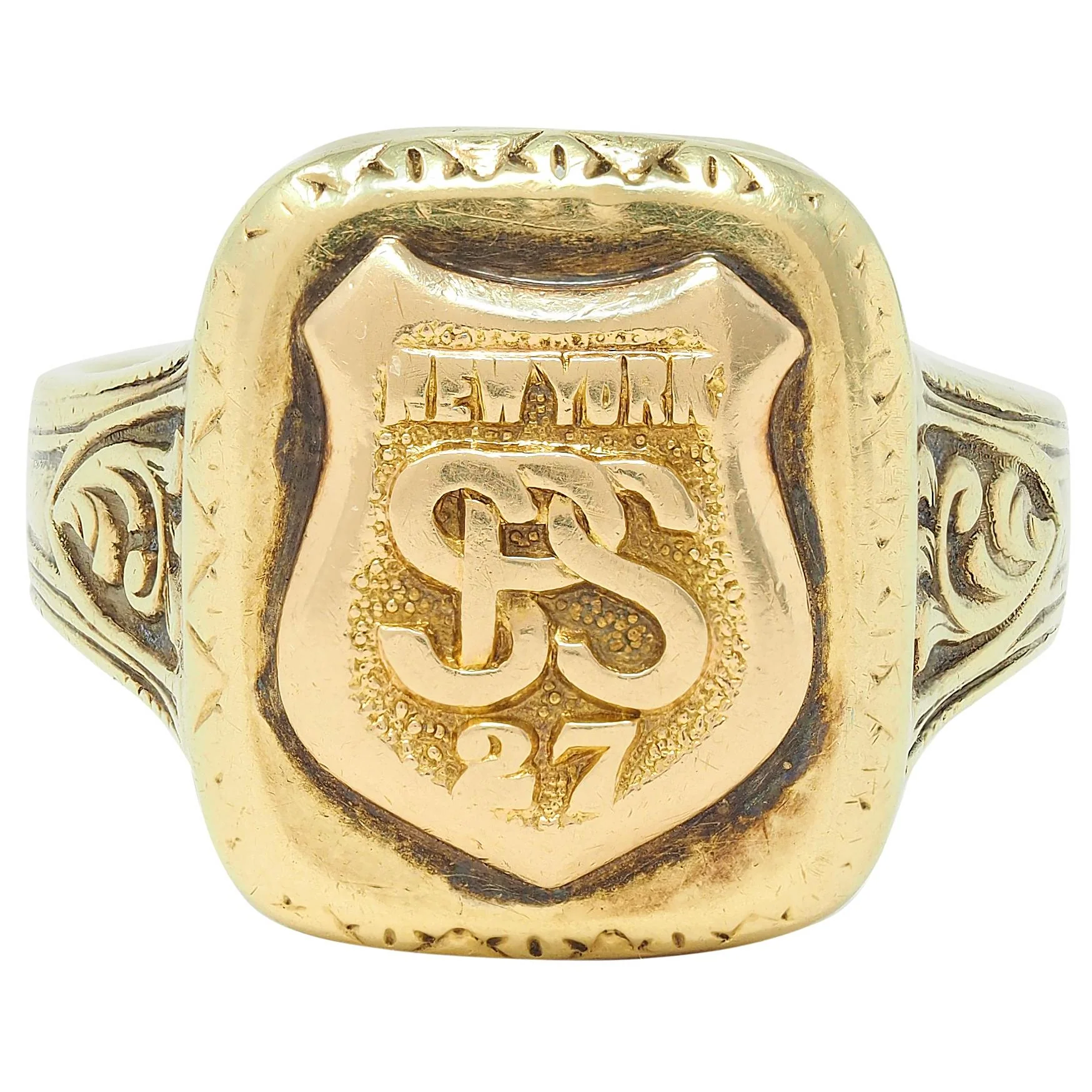 Art Deco 1927 14 Karat Yellow Gold Vintage New York Police Unisex Signet Vintage Ring