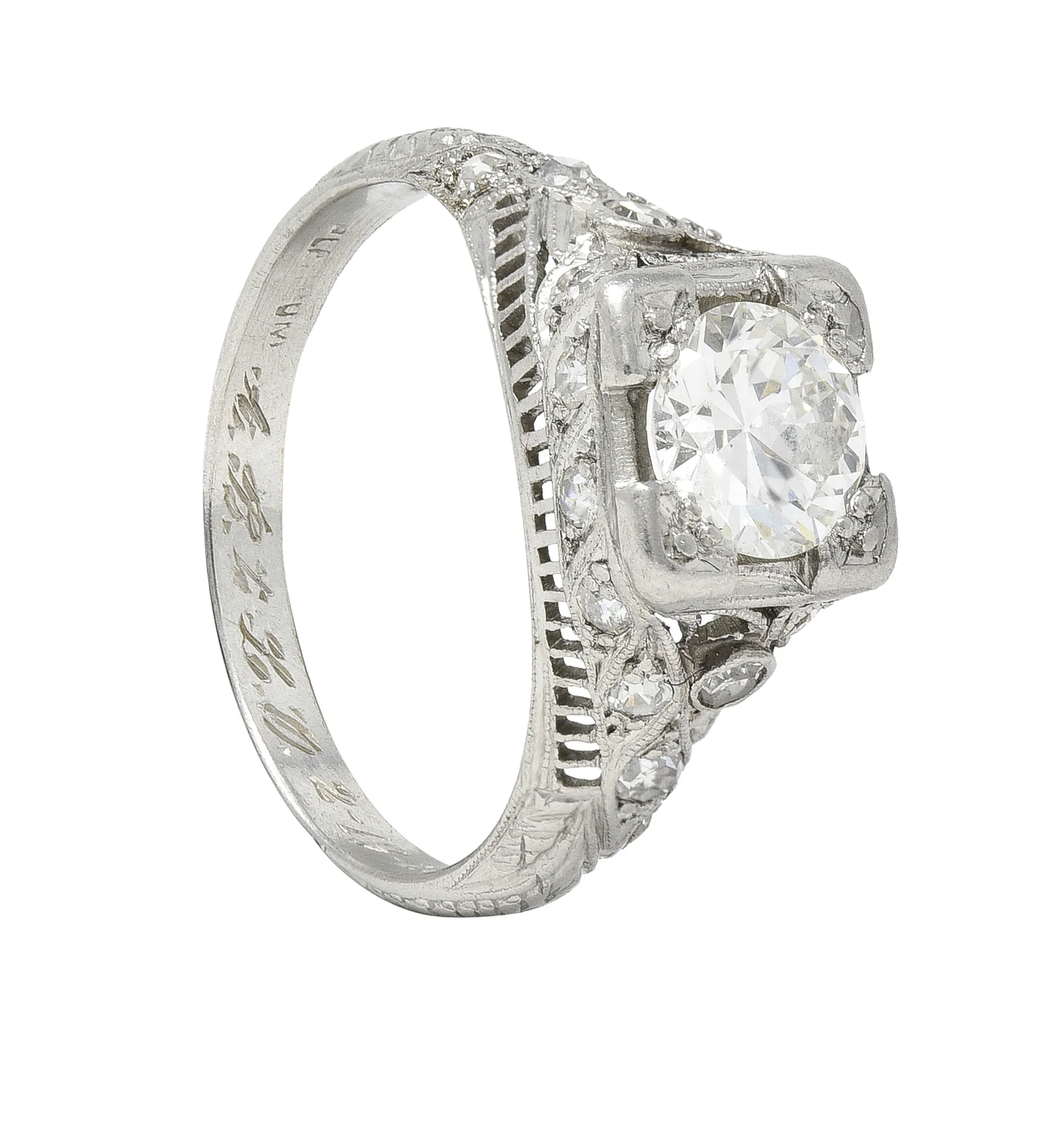 Art Deco 1928 1.18 CTW Old European Cut Diamond Platinum Twist Engagement Ring - Image 13