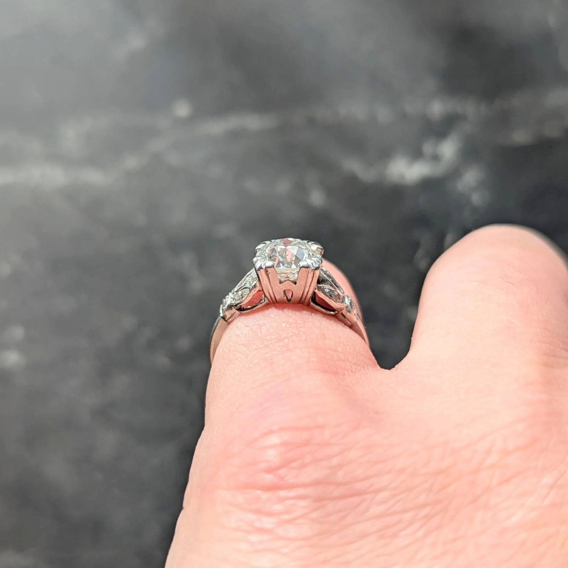 Art Deco 1930's 1.63 CTW Old European Cut Diamond Platinum Lotus Engagement Ring GIA - Image 11