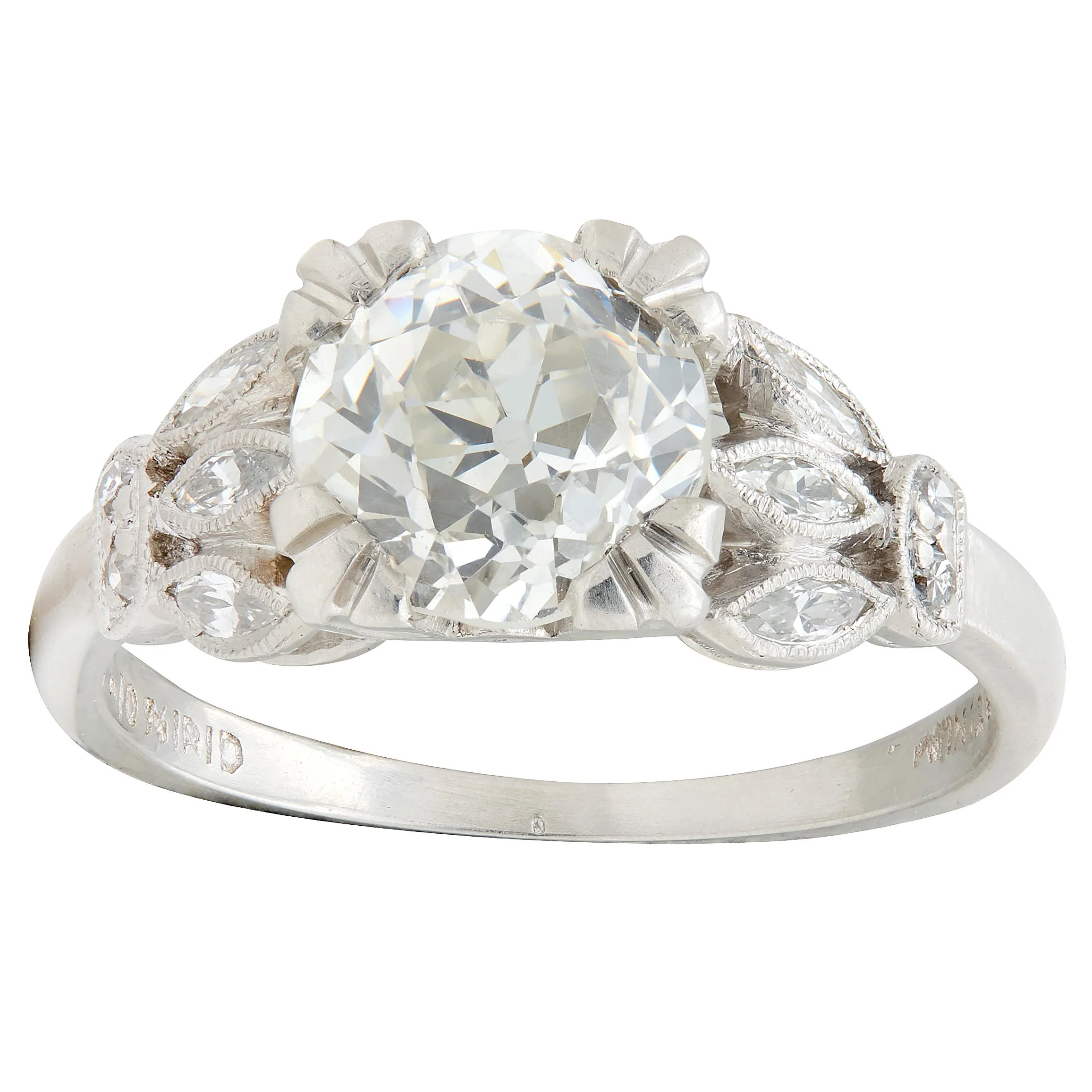 Art Deco 1930's 1.63 CTW Old European Cut Diamond Platinum Lotus Engagement Ring GIA - Image 8