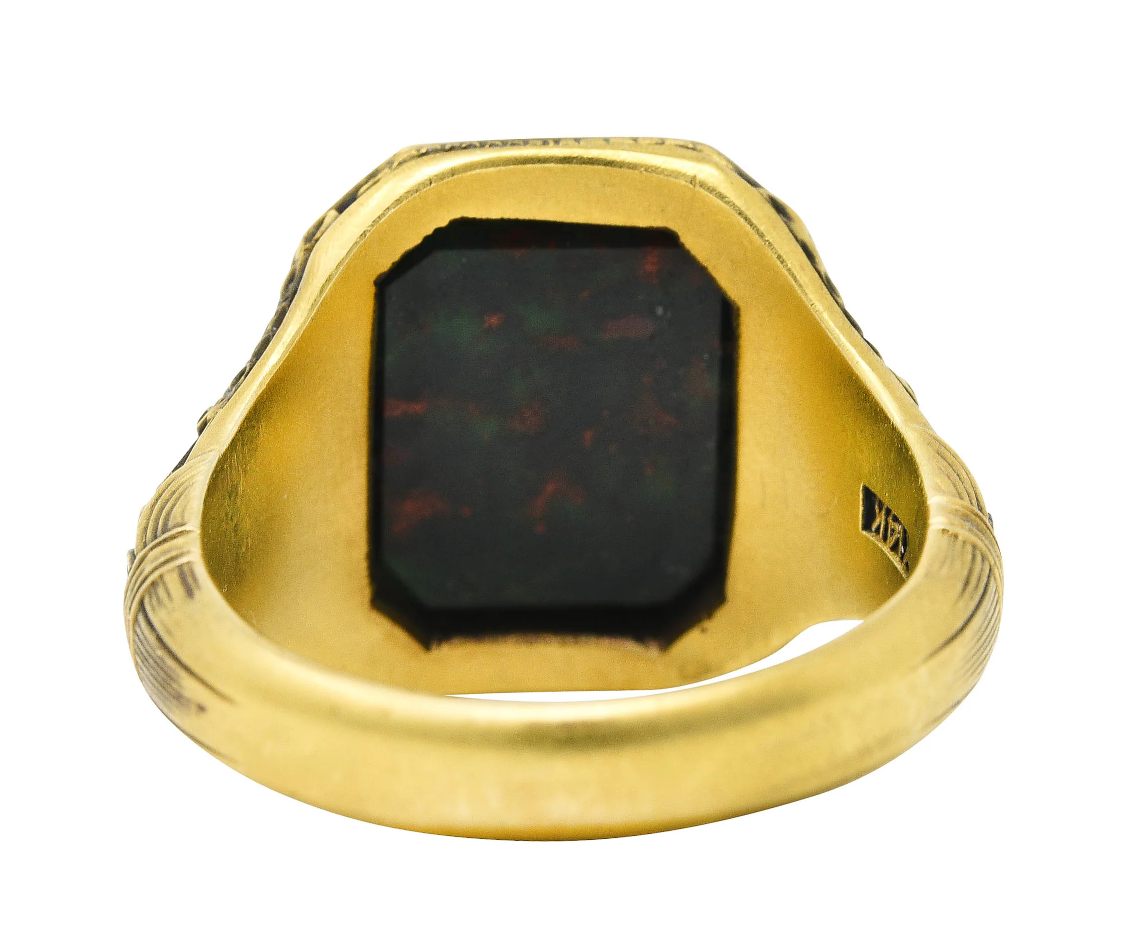 Art Deco 1930's Bloodstone 14 Karat Gold Lotus Unisex Signet Ring - Image 4