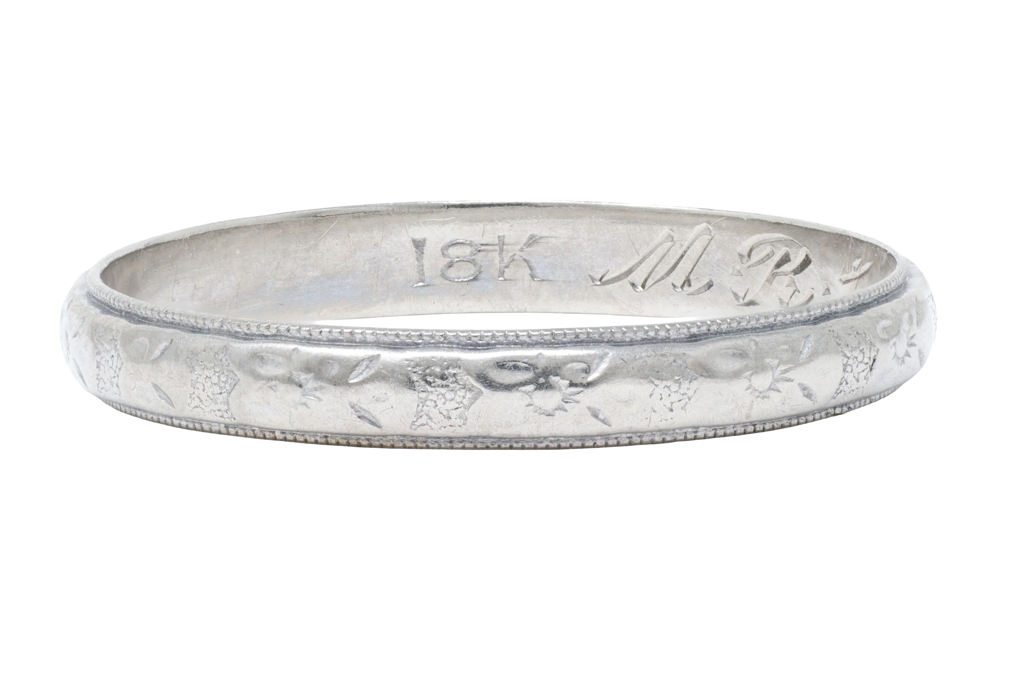 Art Deco 1933 18 Karat White Gold Vintage Pansy Wedding Band Ring