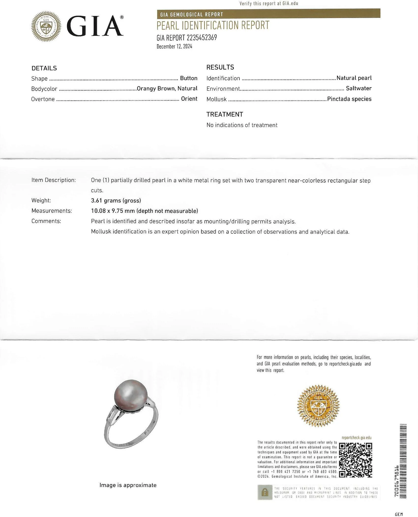Art Deco 1933 Natural Pinctada Saltwater Pearl Diamond Platinum Vintage Cocktail Ring GIA - Image 10