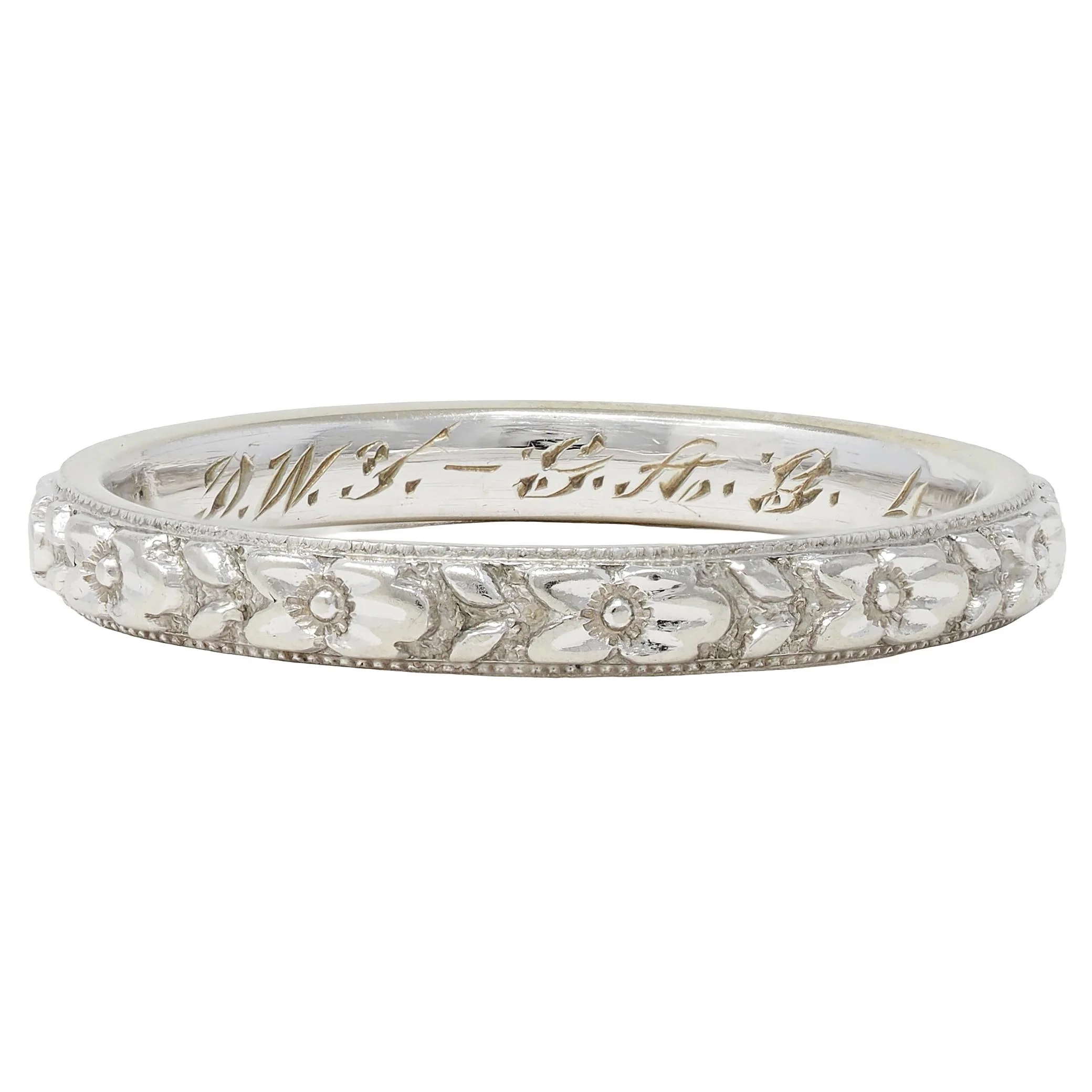 Art Deco 1939 18 Karat White Gold Vintage Orange Blossom Wedding Band Ring - Image 5