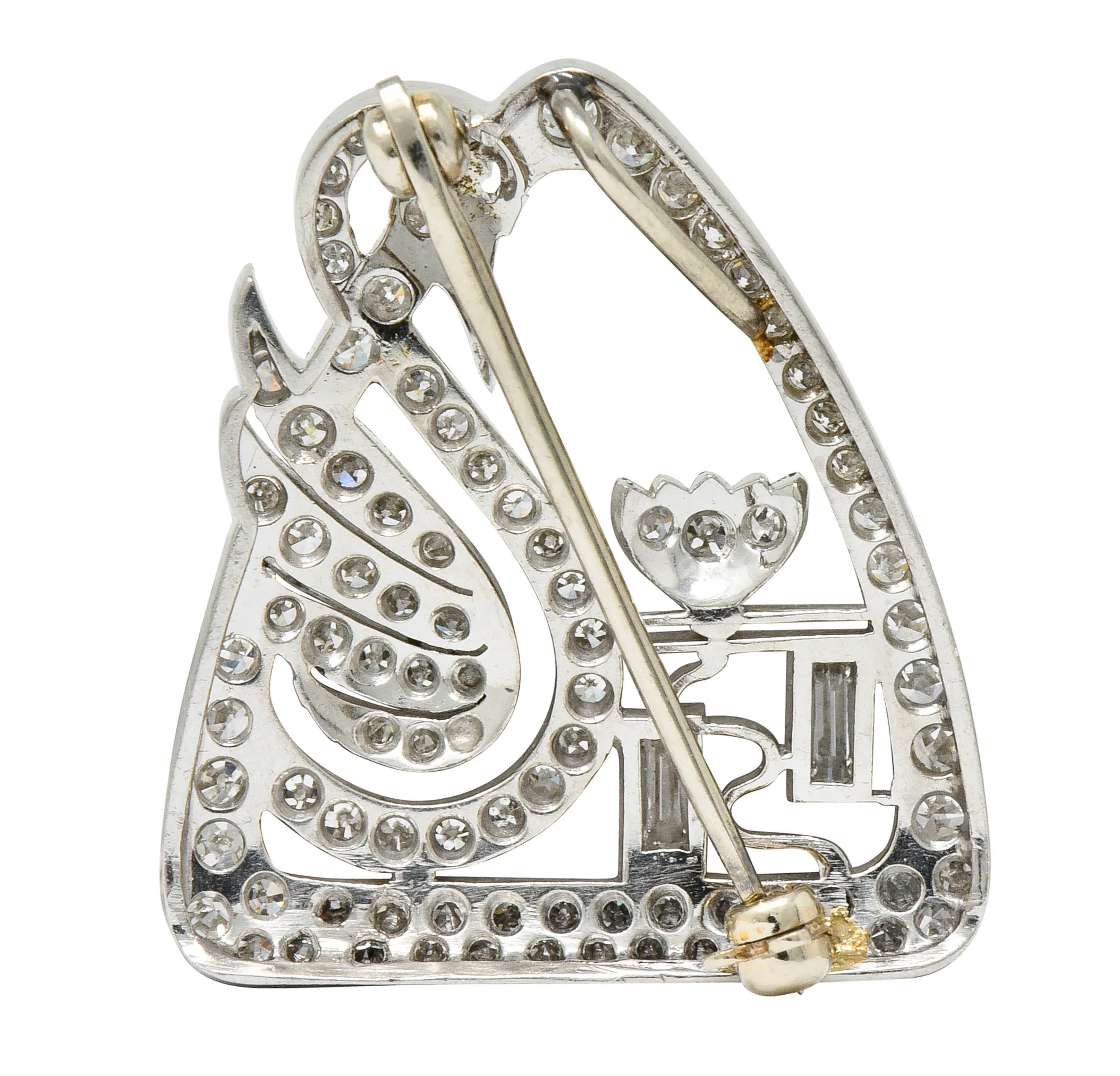 Art Deco 2.00 CTW Diamond Platinum Swan Brooch Pendant Circa 1930s - Image 6