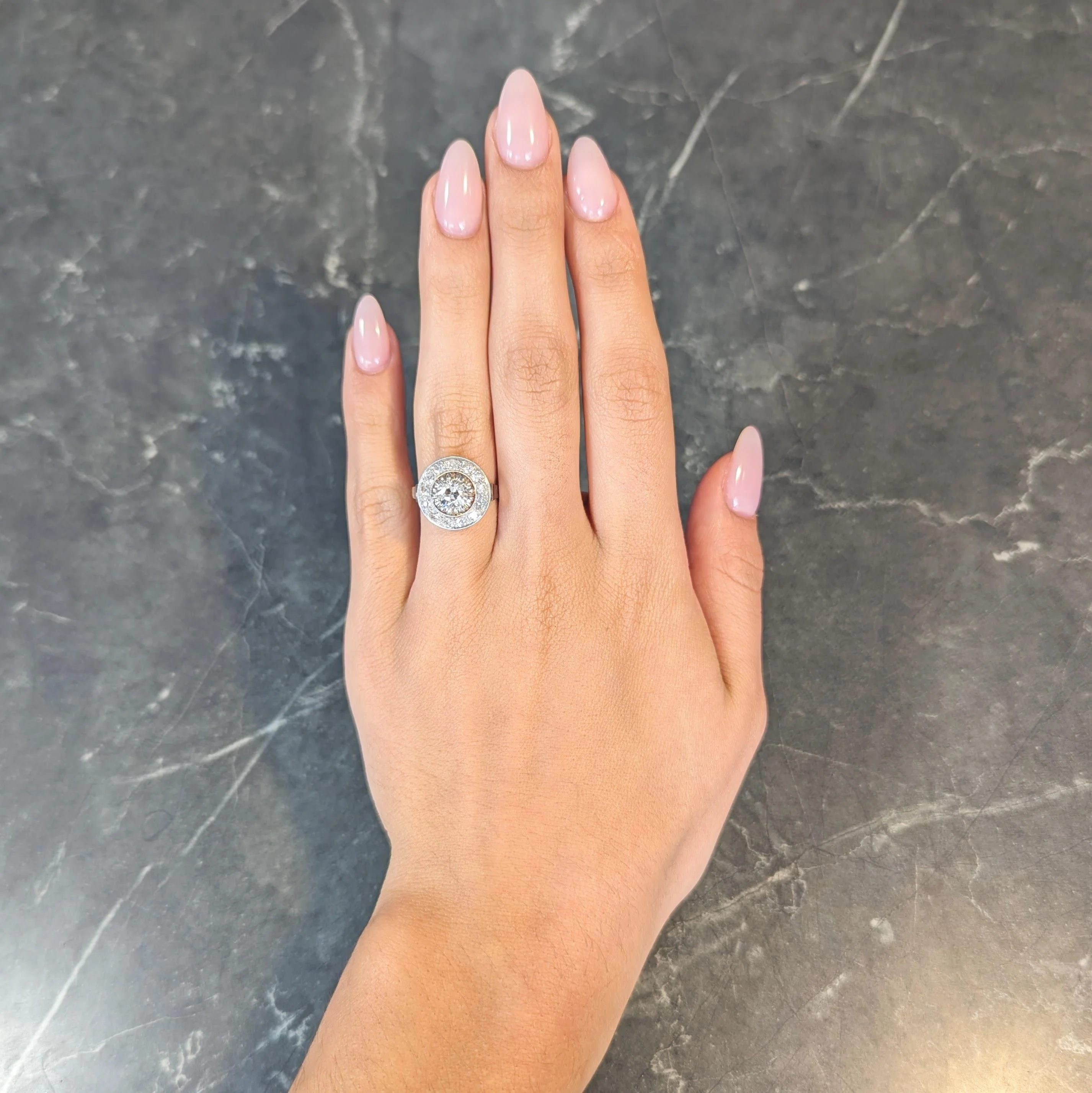 Art Deco 2.00 CTW Old Mine Cut Diamond Platinum 18 Karat Gold Vintage Halo Ring - Image 3
