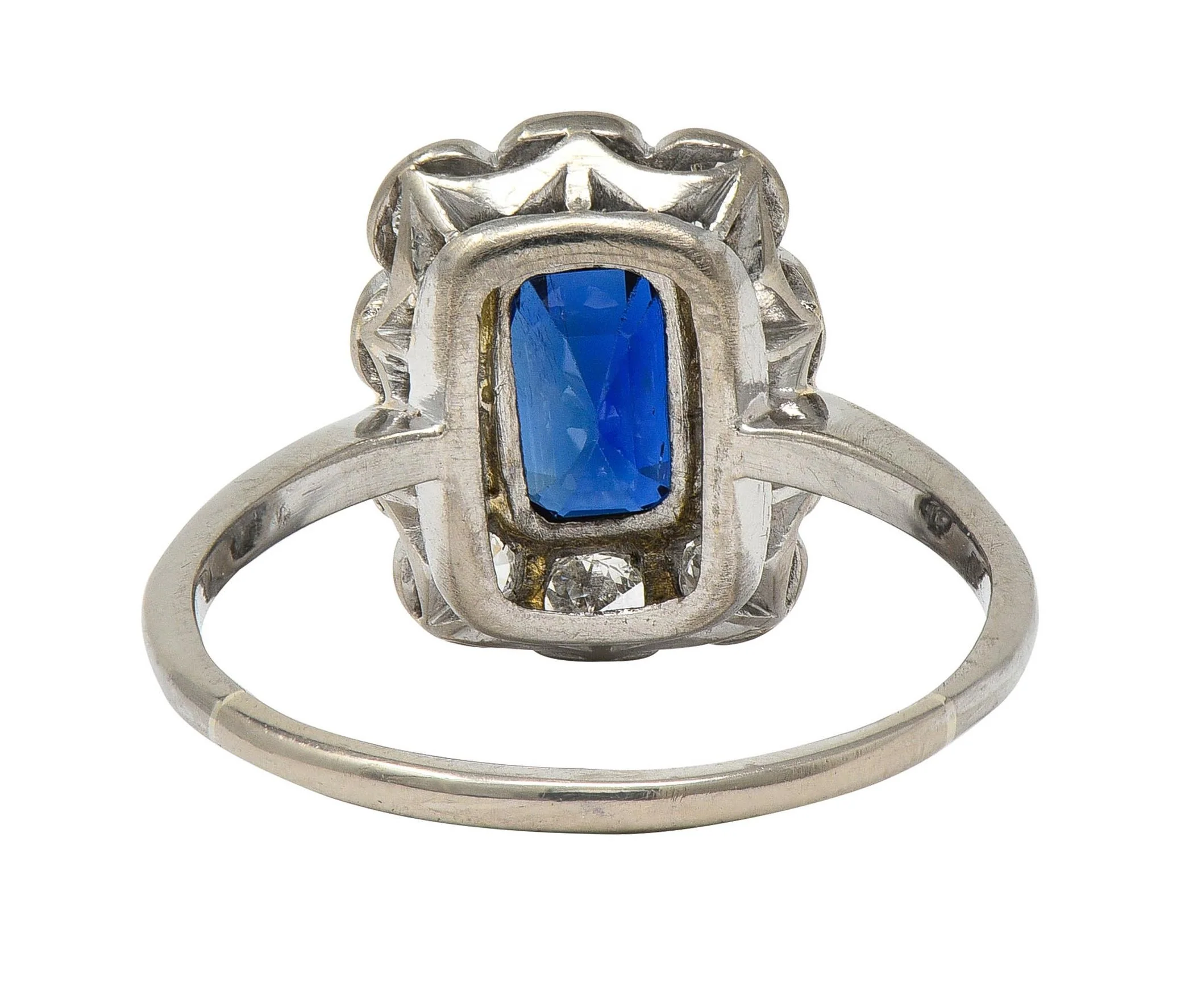 Art Deco 2.00 CTW Sapphire Diamond Platinum Vintage Halo Ring - Image 3