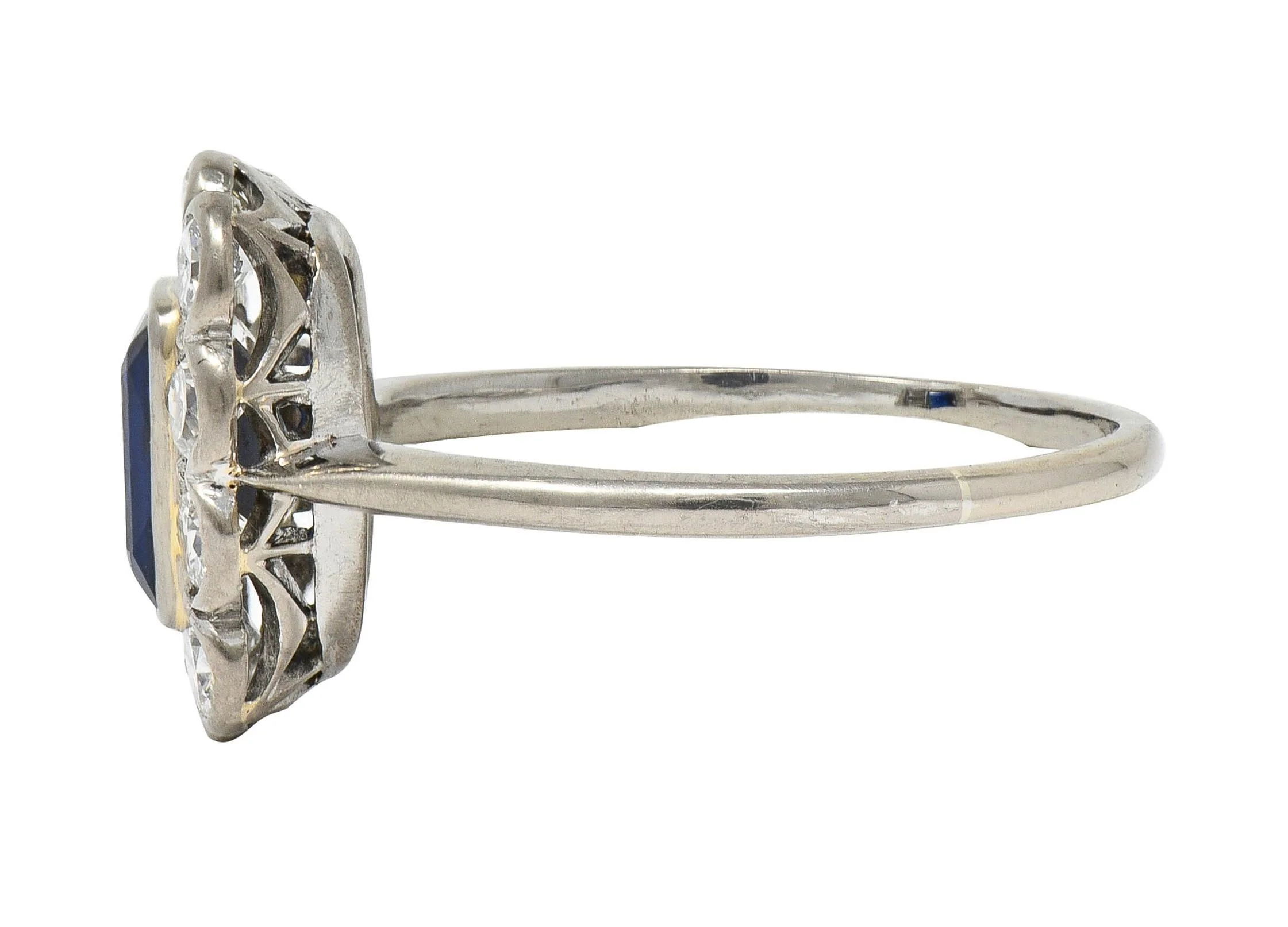 Art Deco 2.00 CTW Sapphire Diamond Platinum Vintage Halo Ring - Image 4
