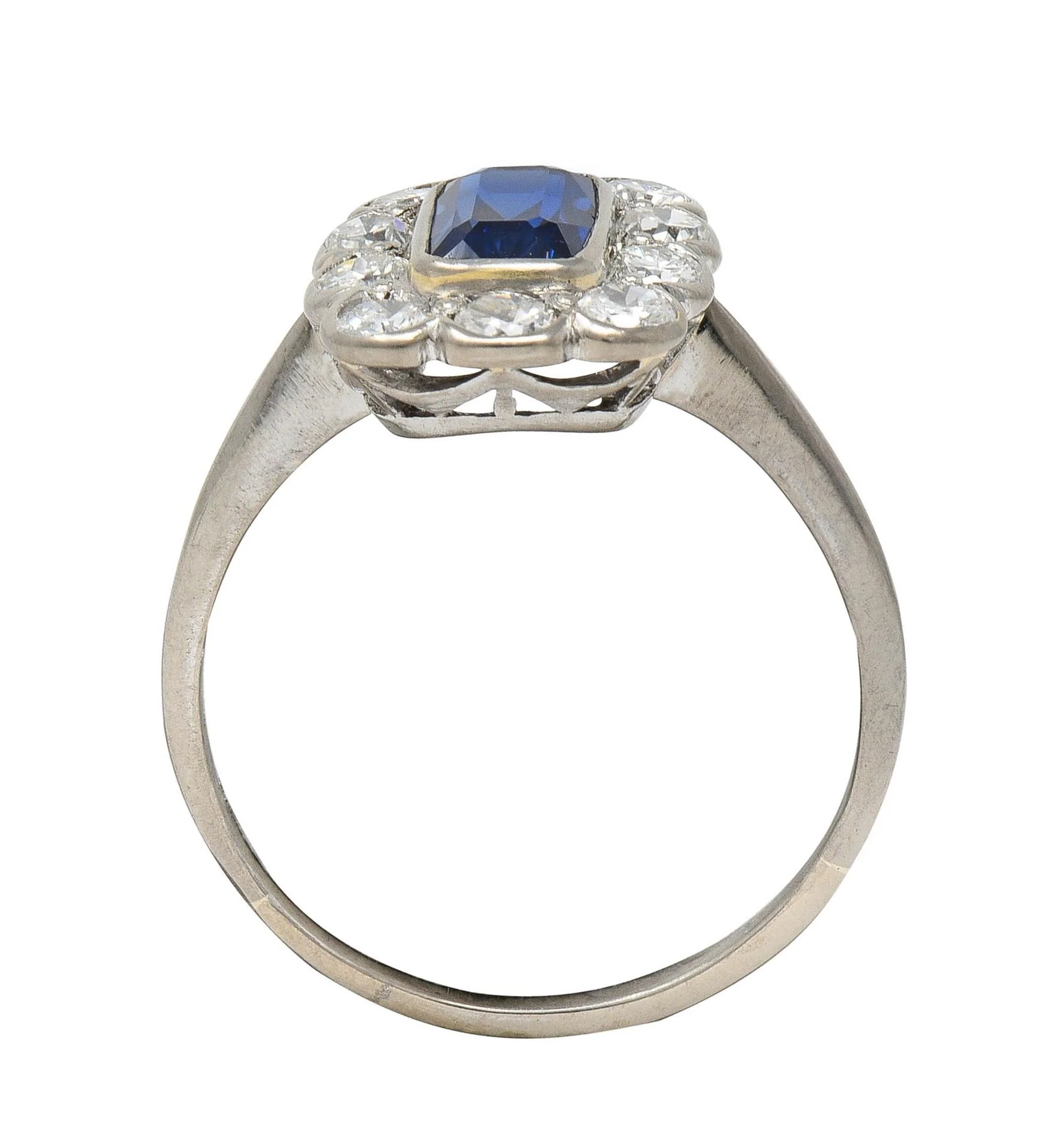 Art Deco 2.00 CTW Sapphire Diamond Platinum Vintage Halo Ring - Image 5