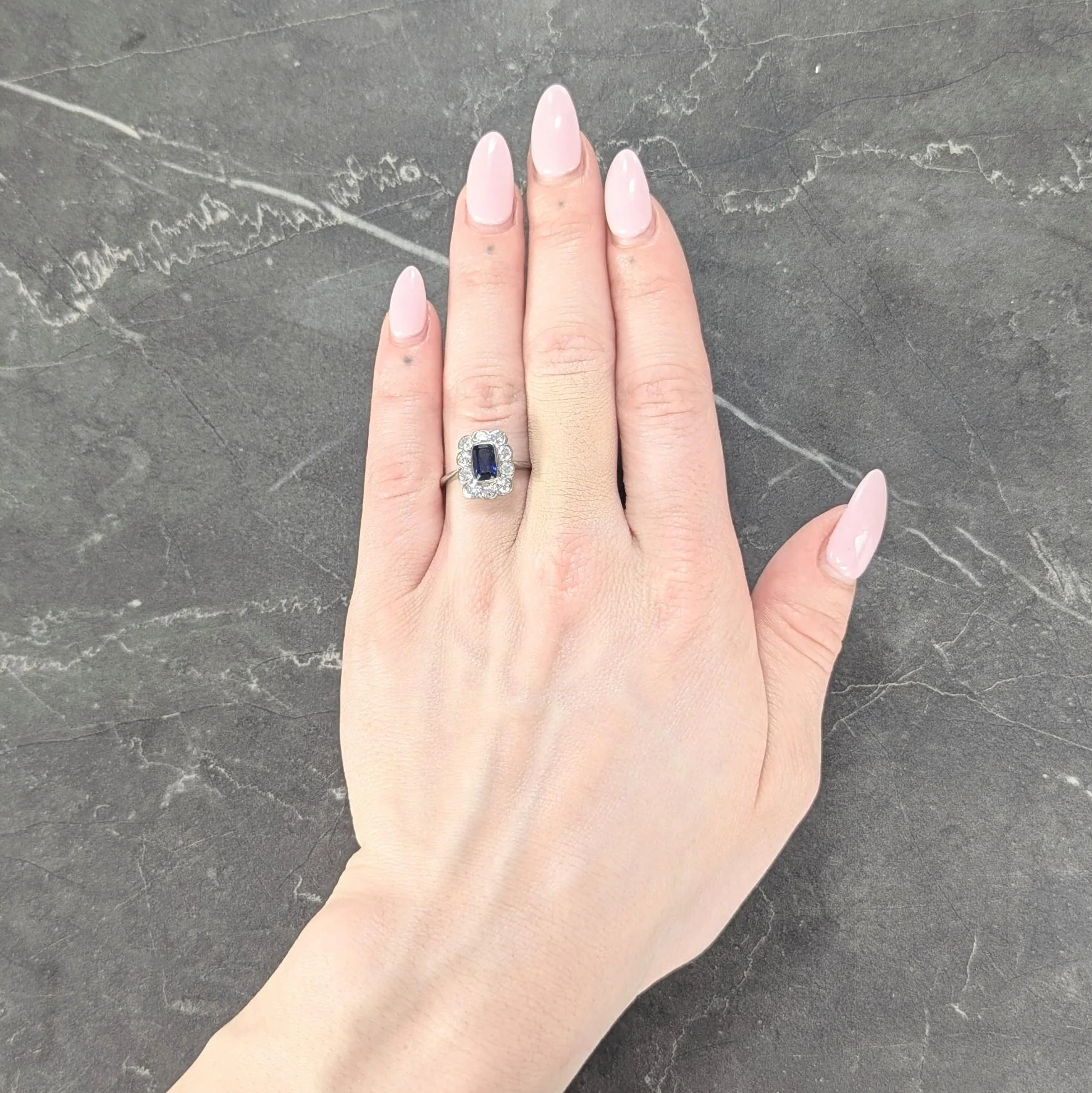 Art Deco 2.00 CTW Sapphire Diamond Platinum Vintage Halo Ring - Image 7