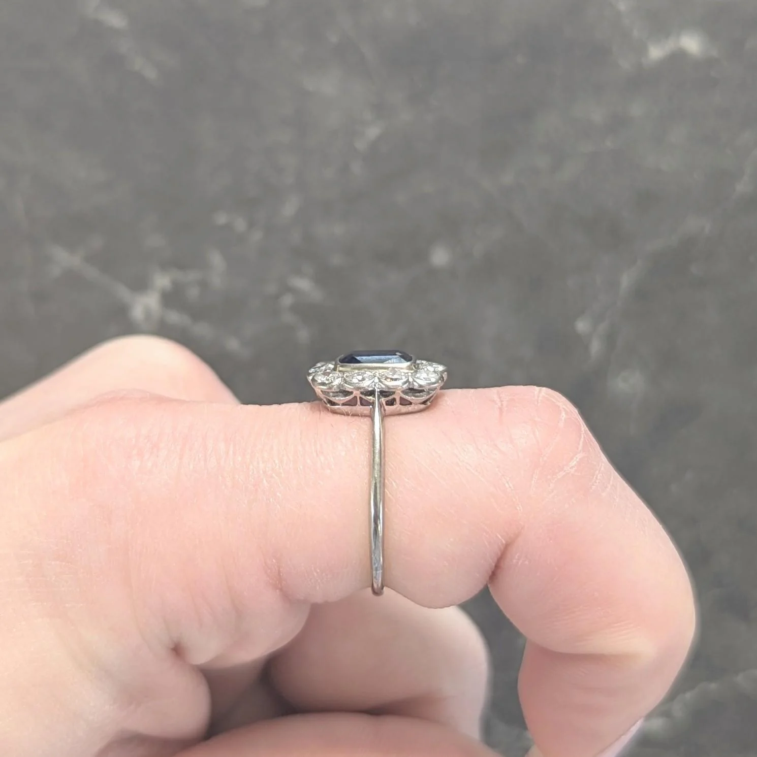 Art Deco 2.00 CTW Sapphire Diamond Platinum Vintage Halo Ring - Image 9