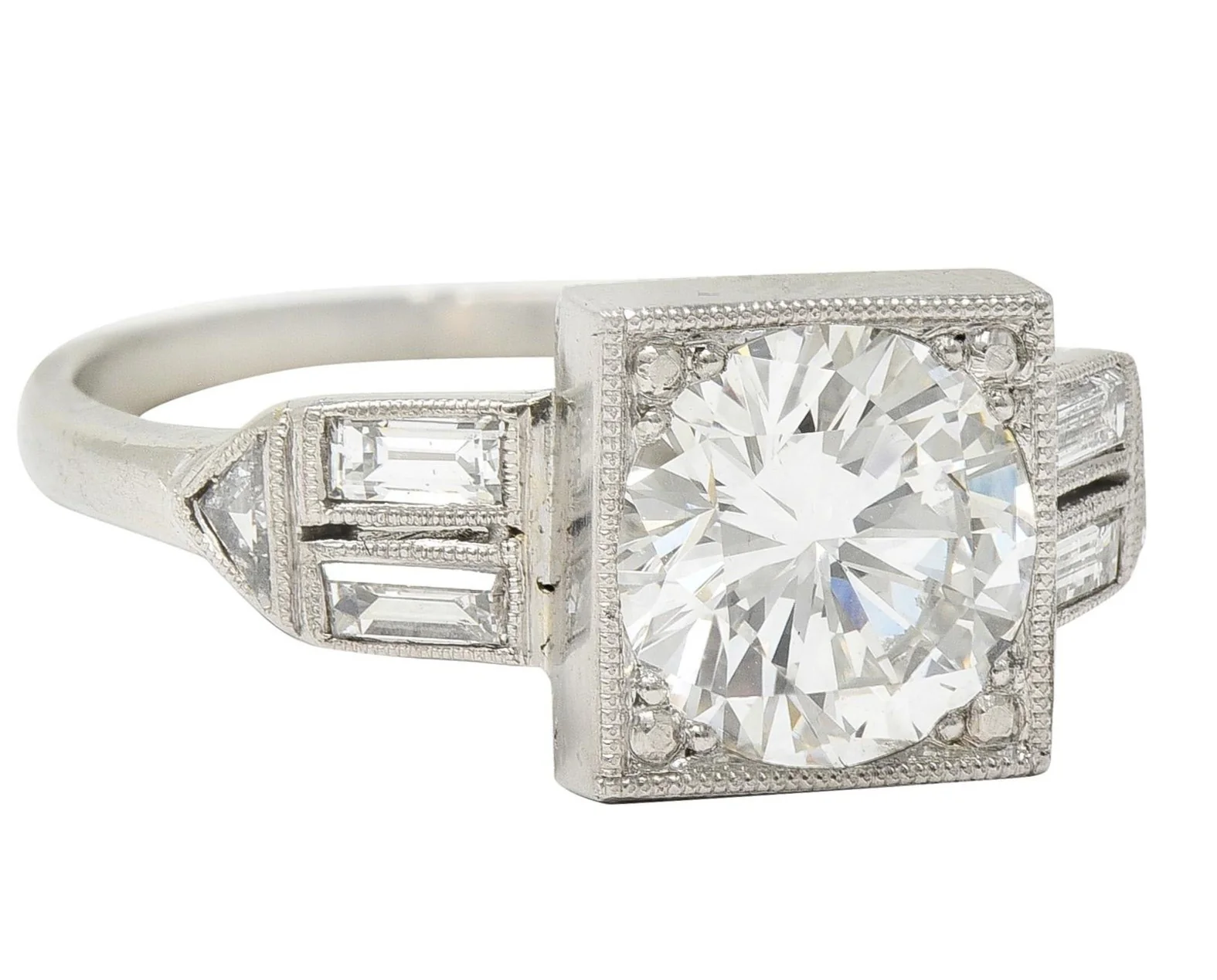 Art Deco 2.00 CTW Transitional Cut Diamond Platinum Vintage Engagement Ring GIA - Image 2