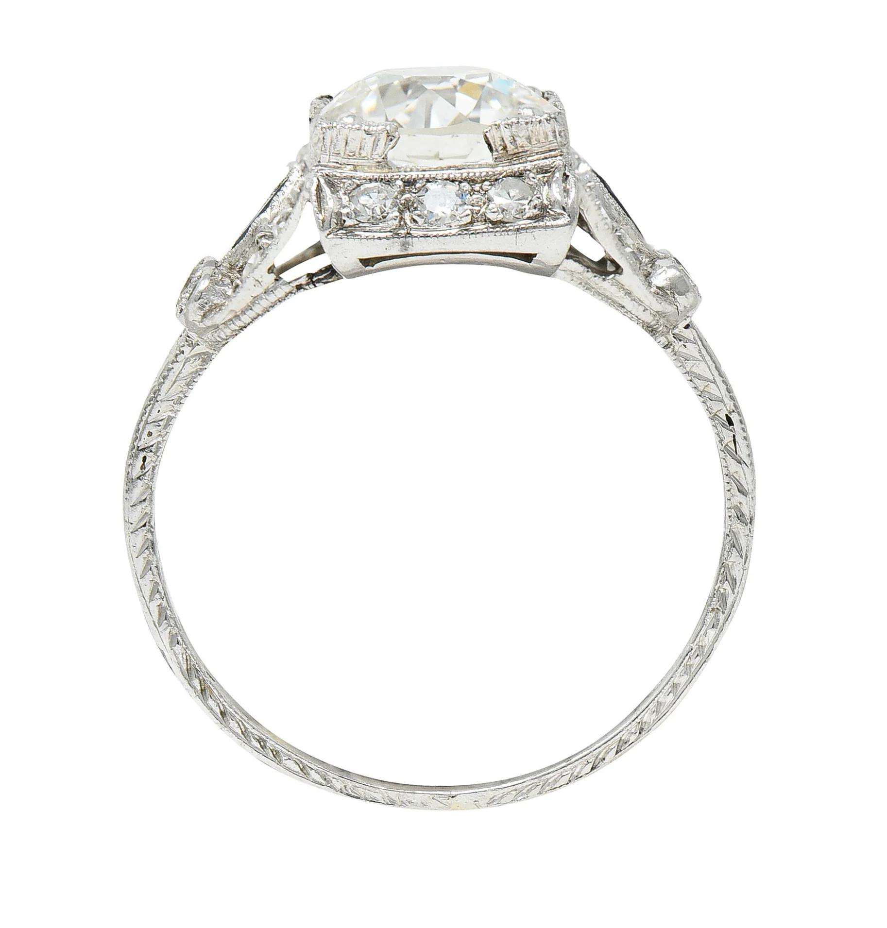 Art Deco 2.01 CTW Diamond Sapphire Platinum Vintage Engagement Ring - Image 10