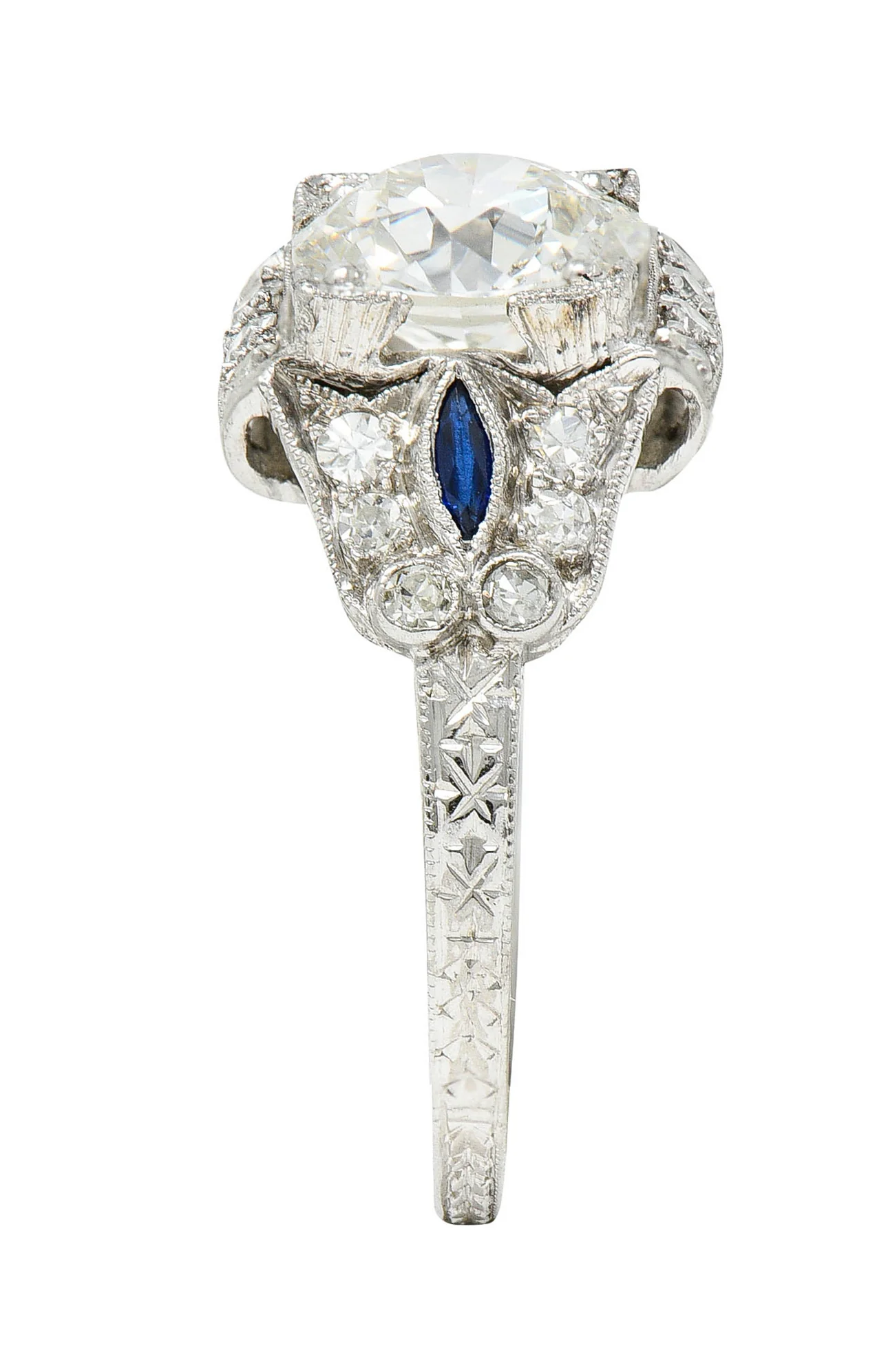 Art Deco 2.01 CTW Diamond Sapphire Platinum Vintage Engagement Ring - Image 11