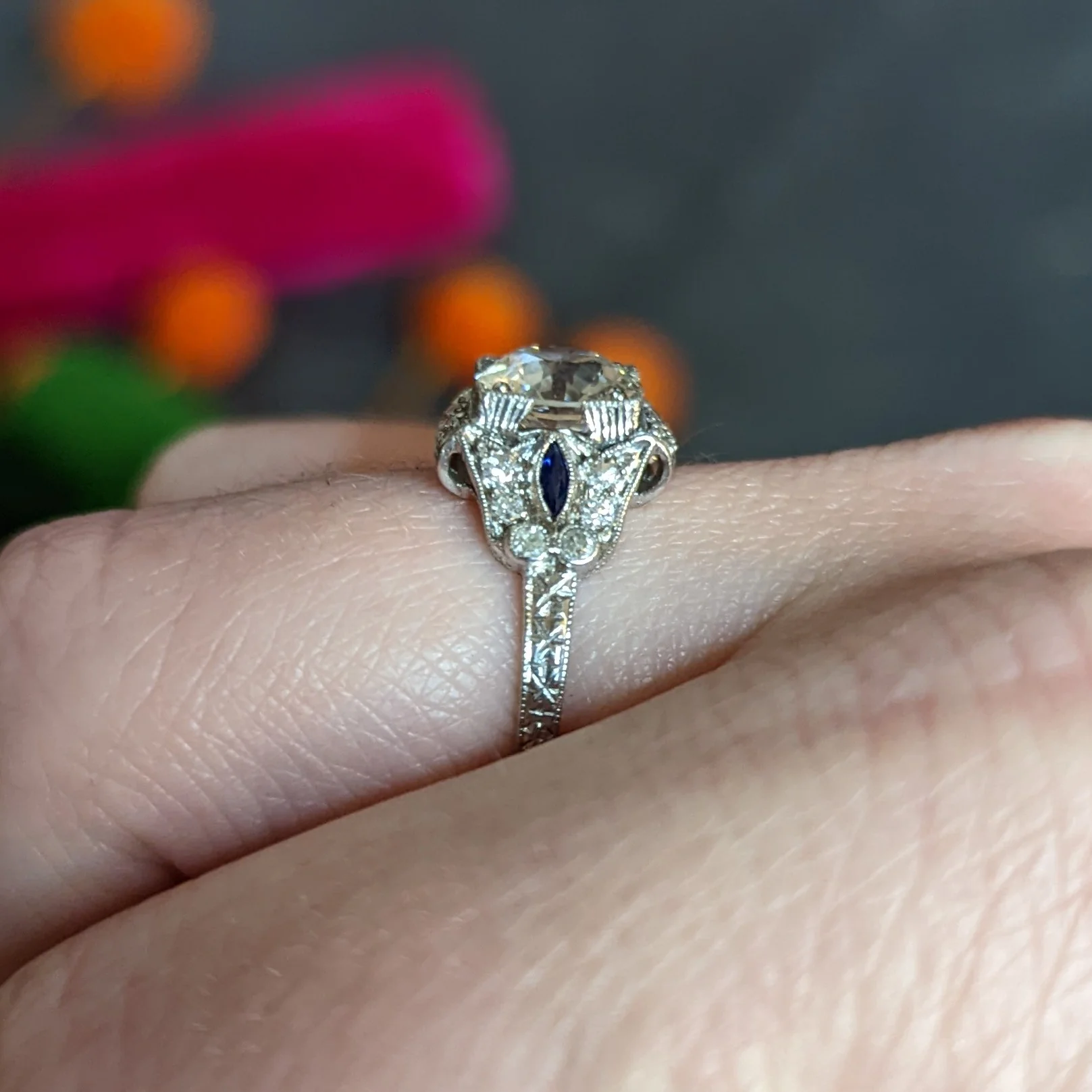 Art Deco 2.01 CTW Diamond Sapphire Platinum Vintage Engagement Ring - Image 14