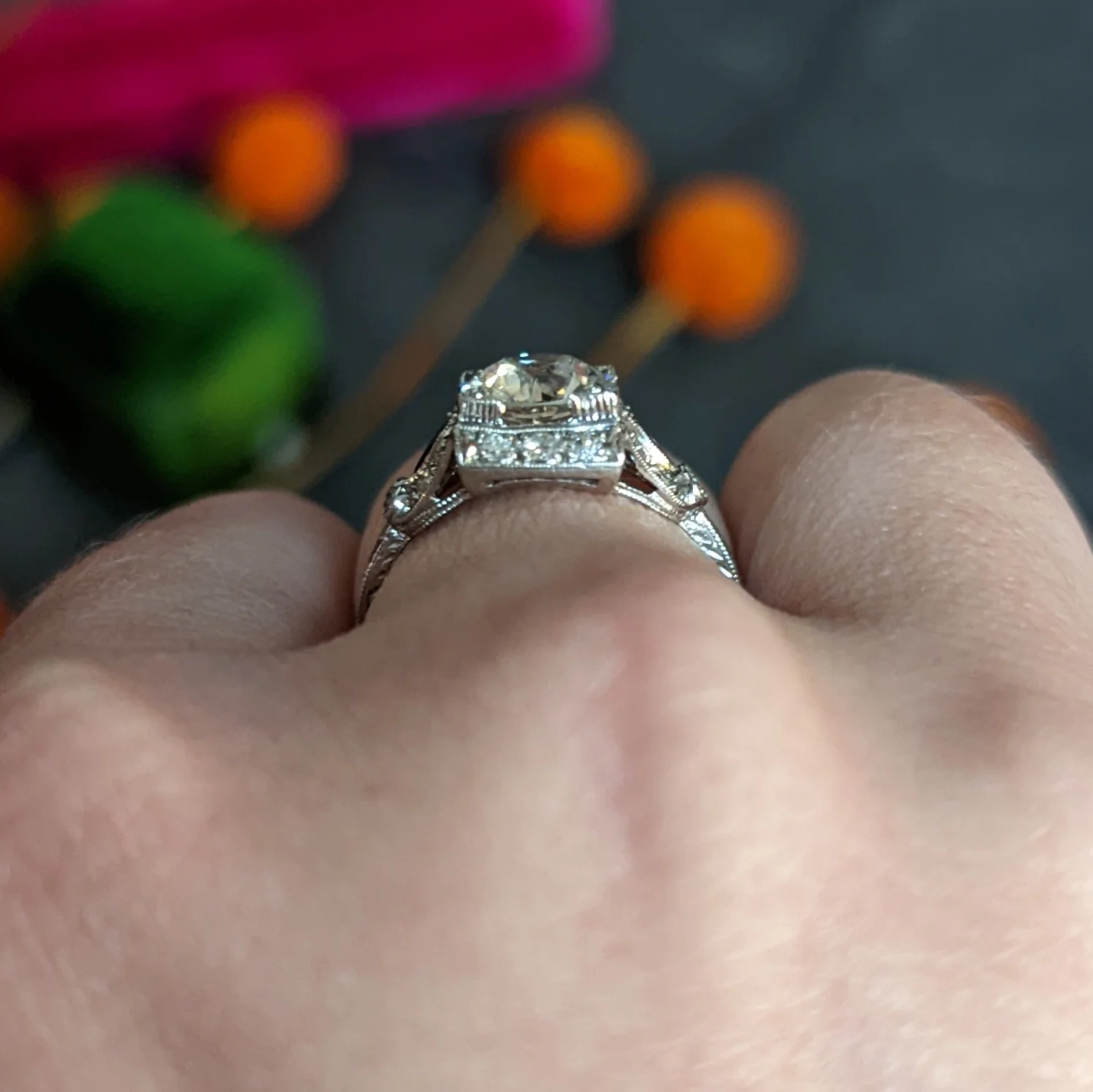 Art Deco 2.01 CTW Diamond Sapphire Platinum Vintage Engagement Ring - Image 15