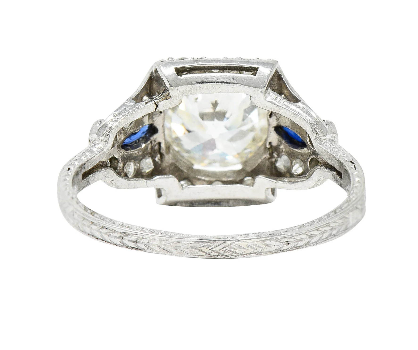 Art Deco 2.01 CTW Diamond Sapphire Platinum Vintage Engagement Ring - Image 5