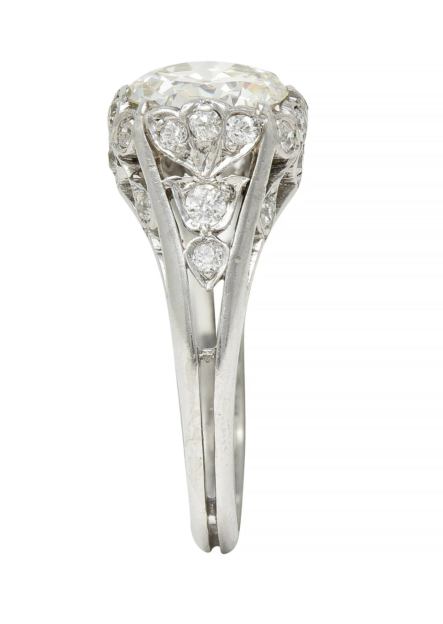Art Deco 2.05 CTW Old European Cut Diamond Platinum Foliate Engagement Ring - Image 11