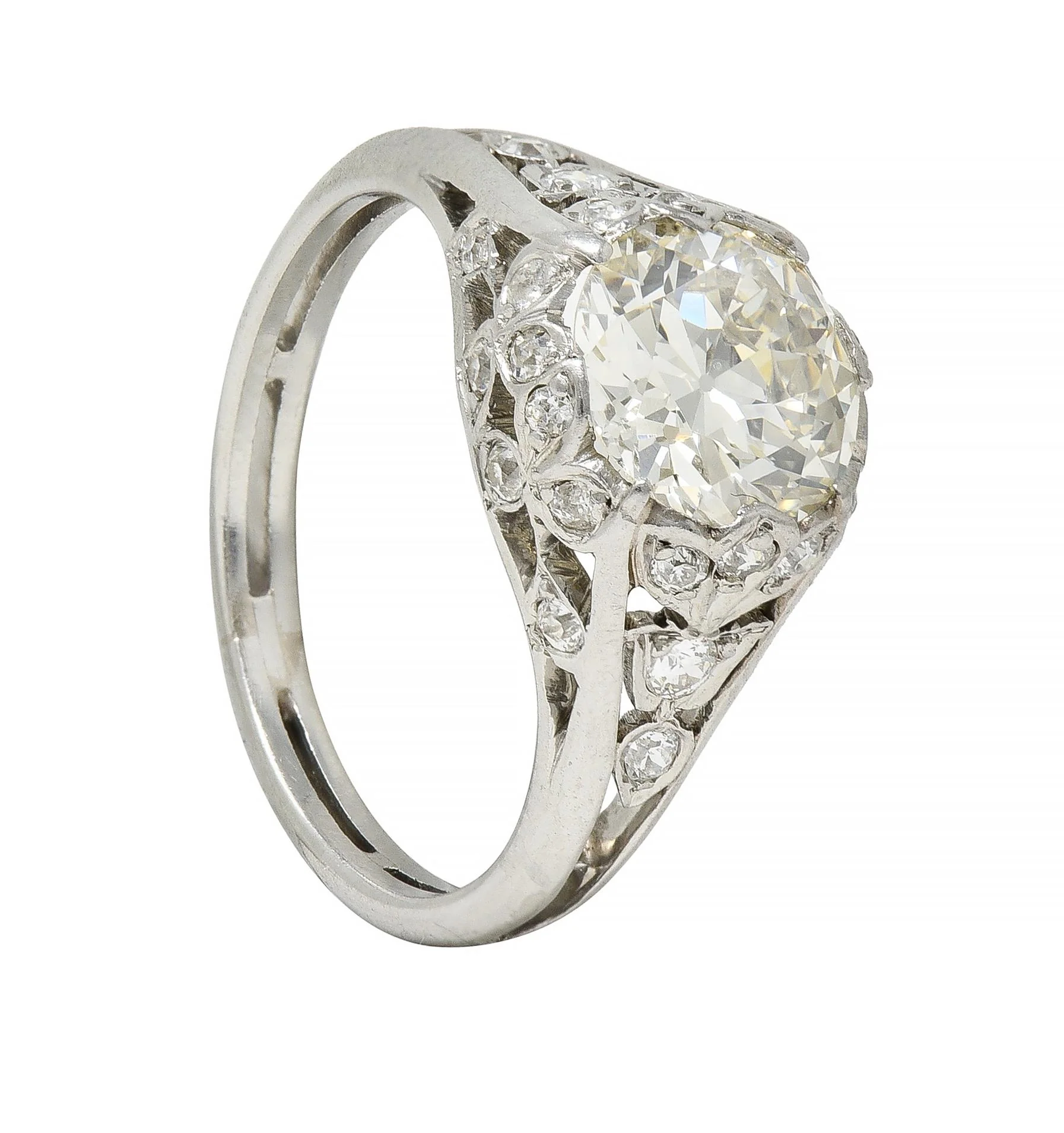 Art Deco 2.05 CTW Old European Cut Diamond Platinum Foliate Engagement Ring - Image 12