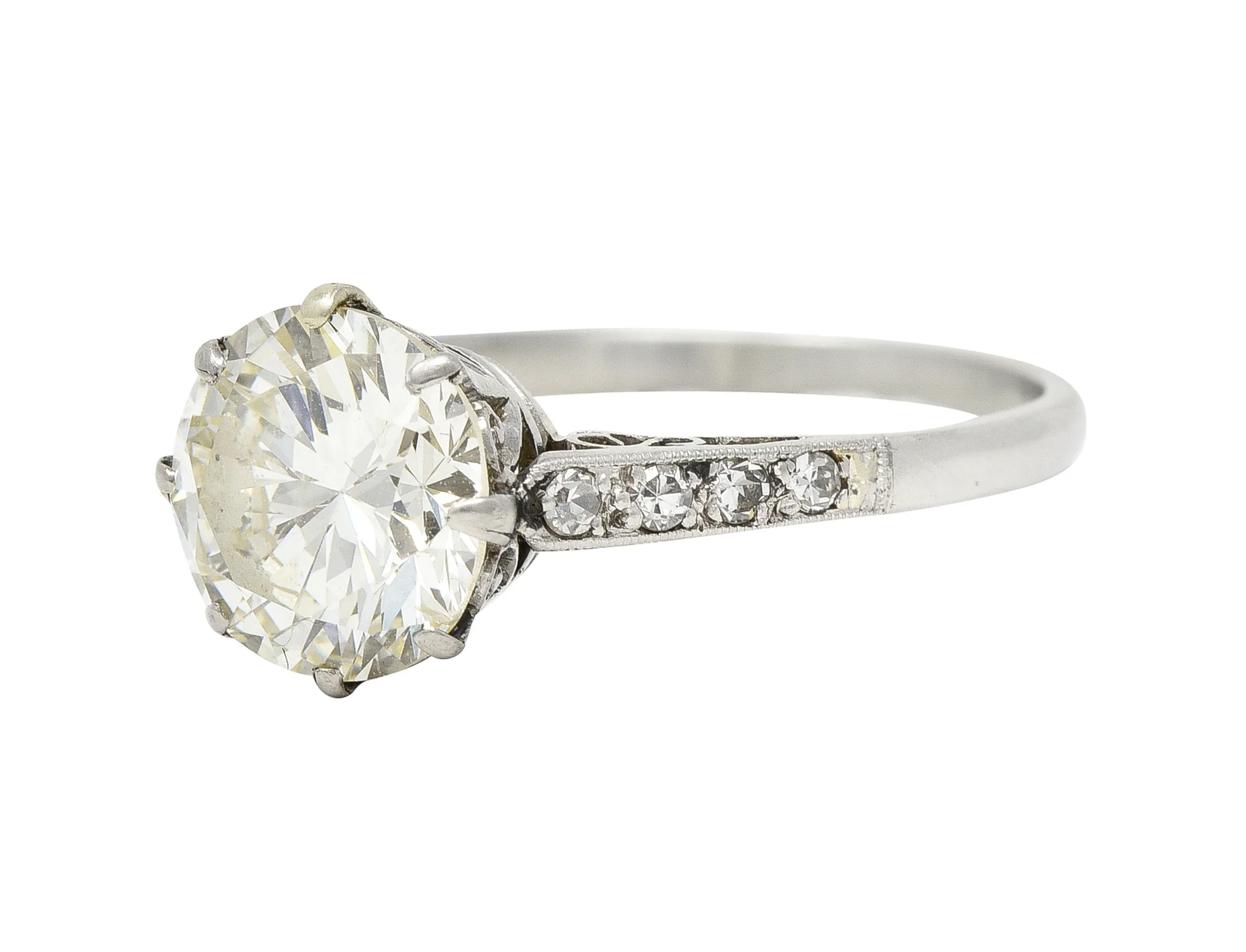 Art Deco 2.05 CTW Old European Cut Diamond Platinum Scrolling Crown Vintage Engagement Ring - Image 6