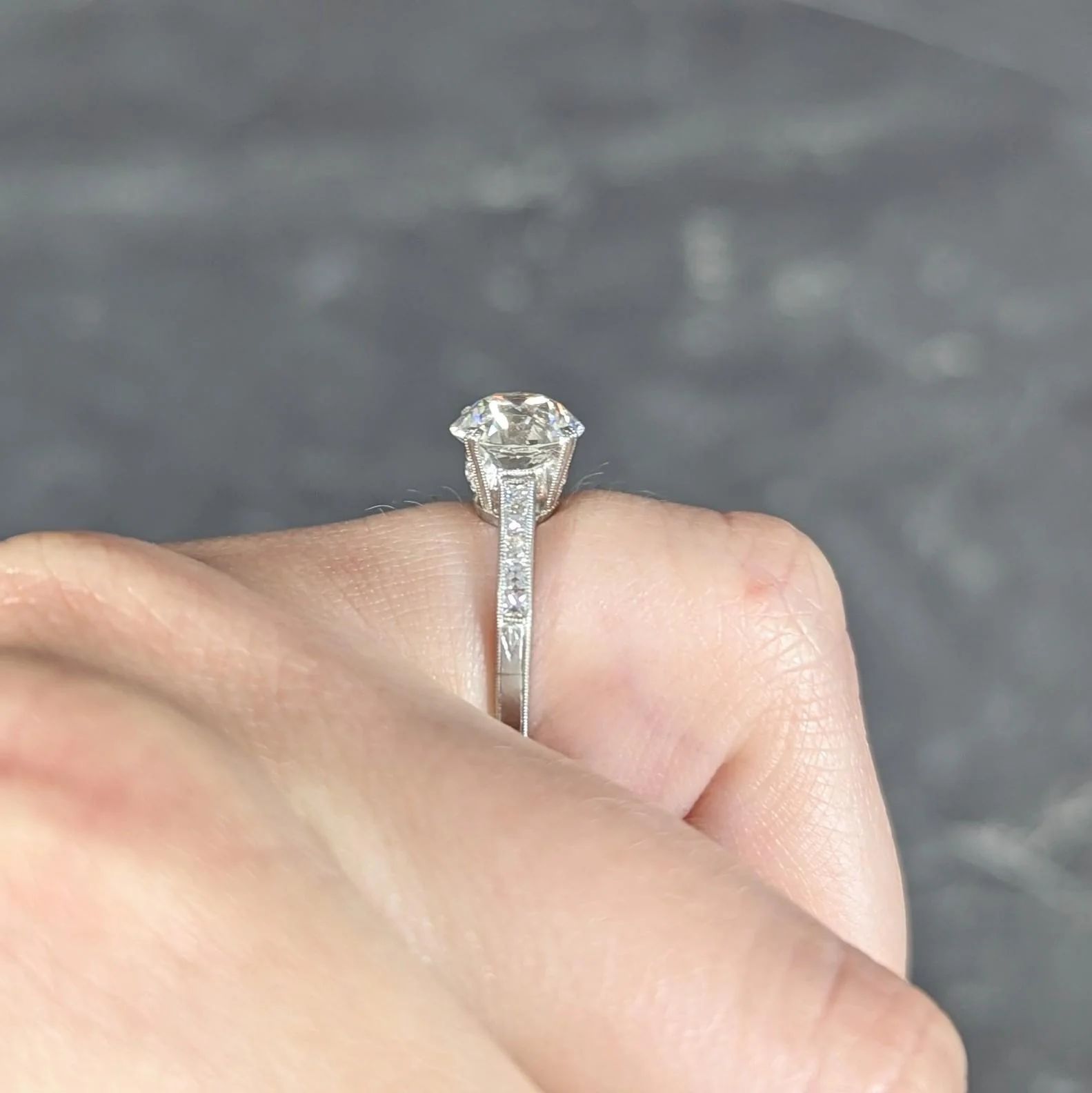 Art Deco 2.05 CTW Old European Cut Diamond Platinum Vintage Engagement Ring - Image 12