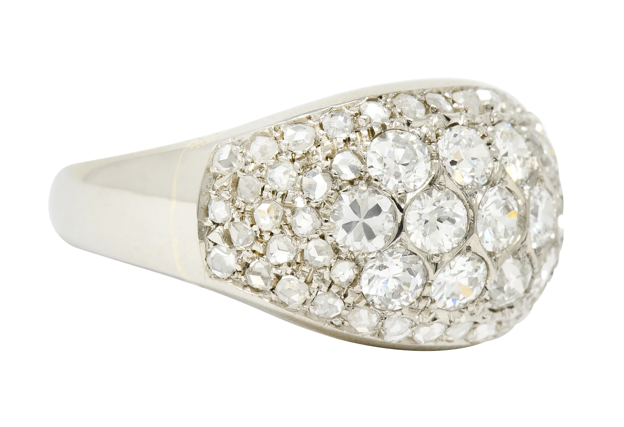 Art Deco 2.10 CTW Diamond 18 Karat White Gold Pave Bombe Band Ring - Image 2