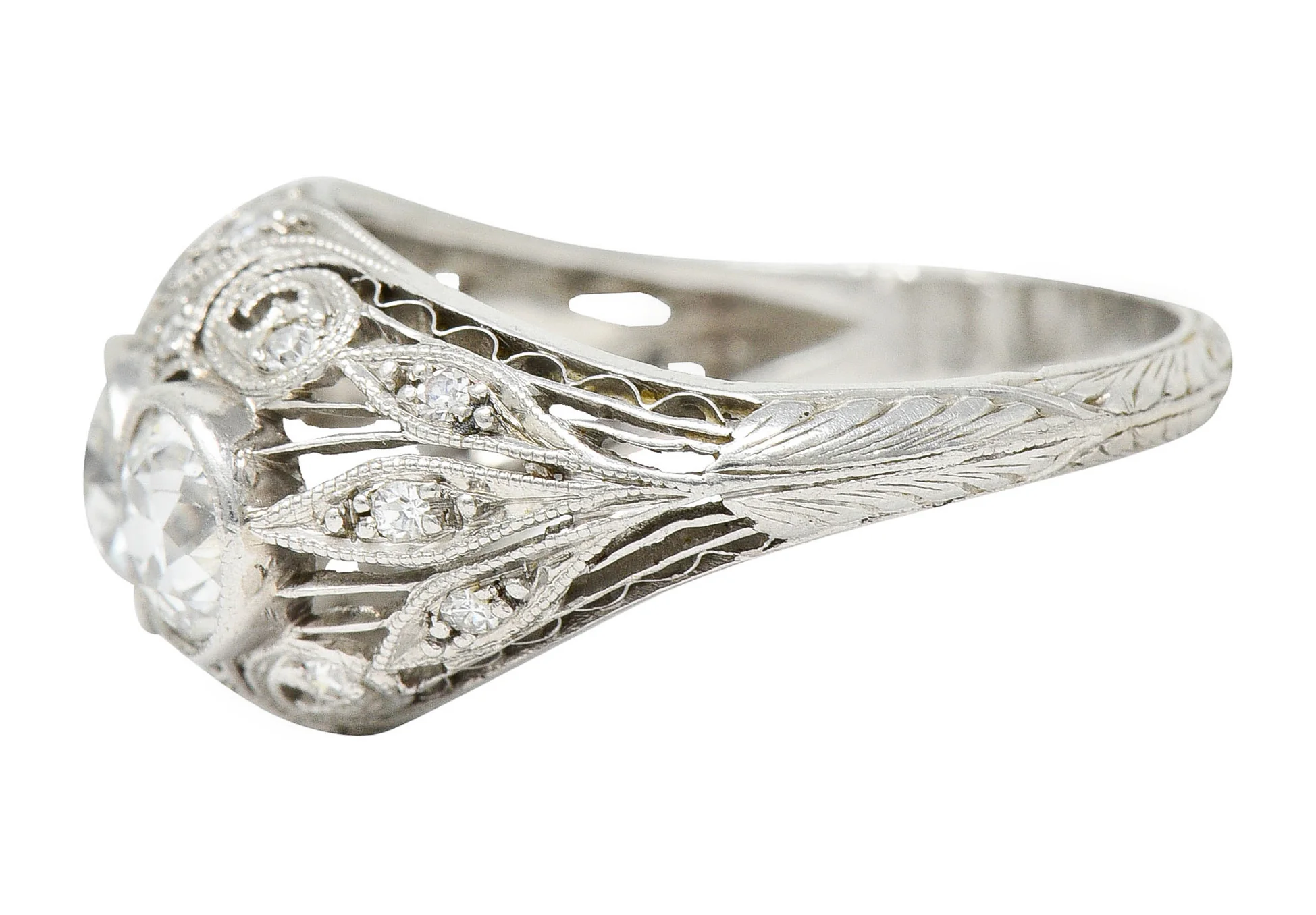 Art Deco 2.12 CTW Diamond Platinum Three Stone Bombe Band Ring - Image 6