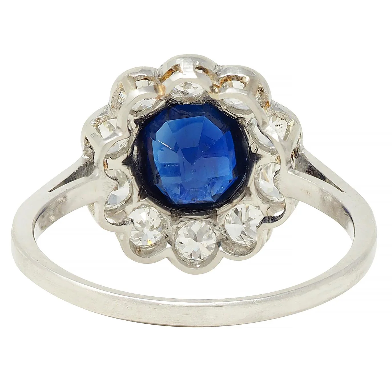 Art Deco 2.15 CTW Sapphire Diamond Platinum Vintage Halo Ring - Image 4
