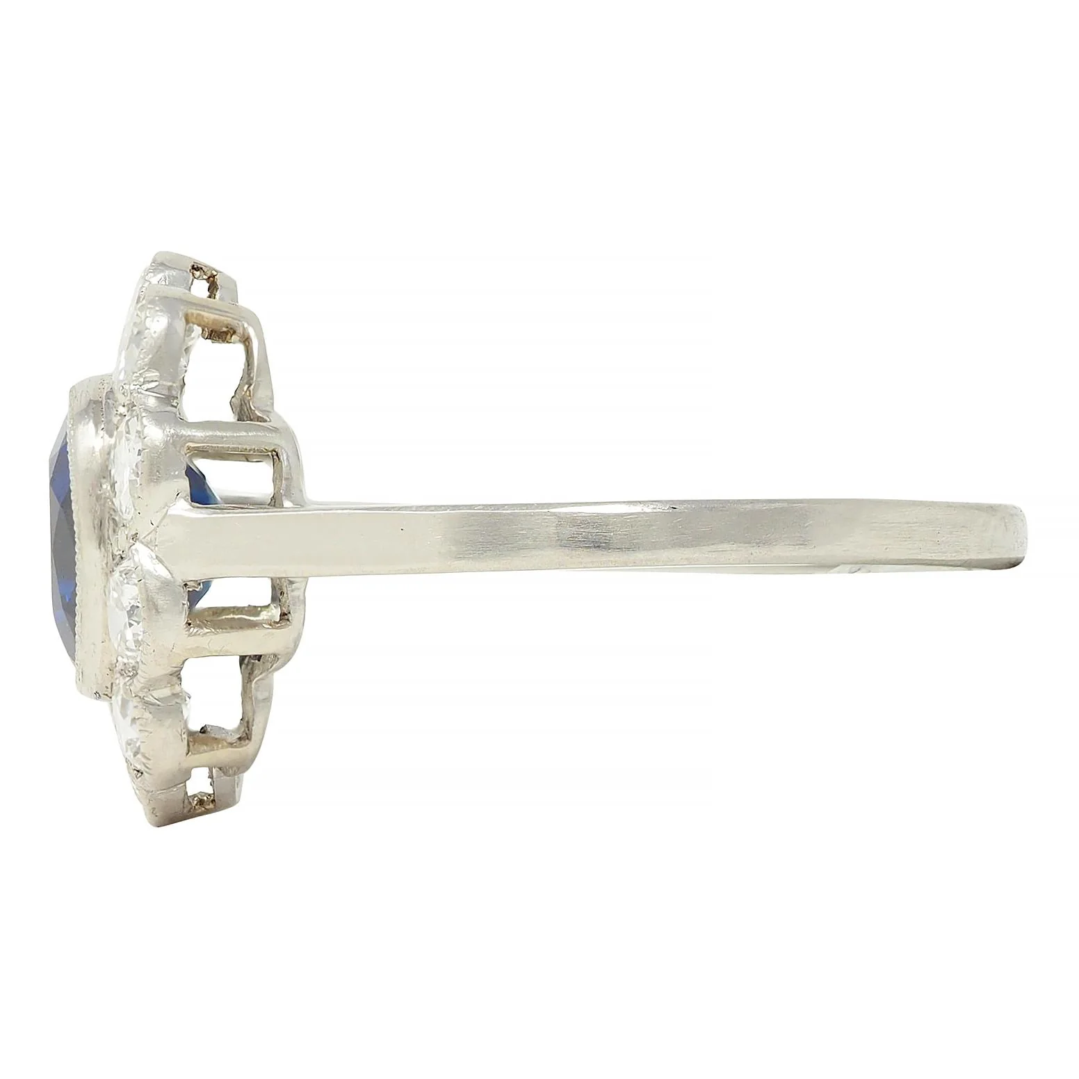 Art Deco 2.15 CTW Sapphire Diamond Platinum Vintage Halo Ring - Image 5