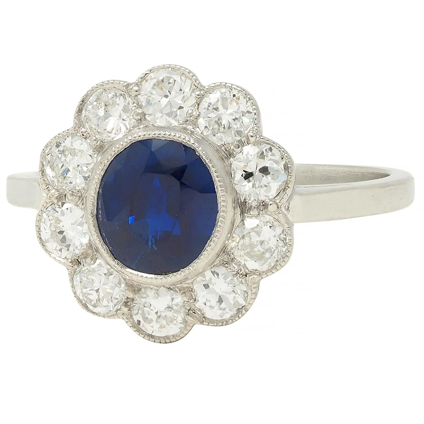 Art Deco 2.15 CTW Sapphire Diamond Platinum Vintage Halo Ring - Image 6