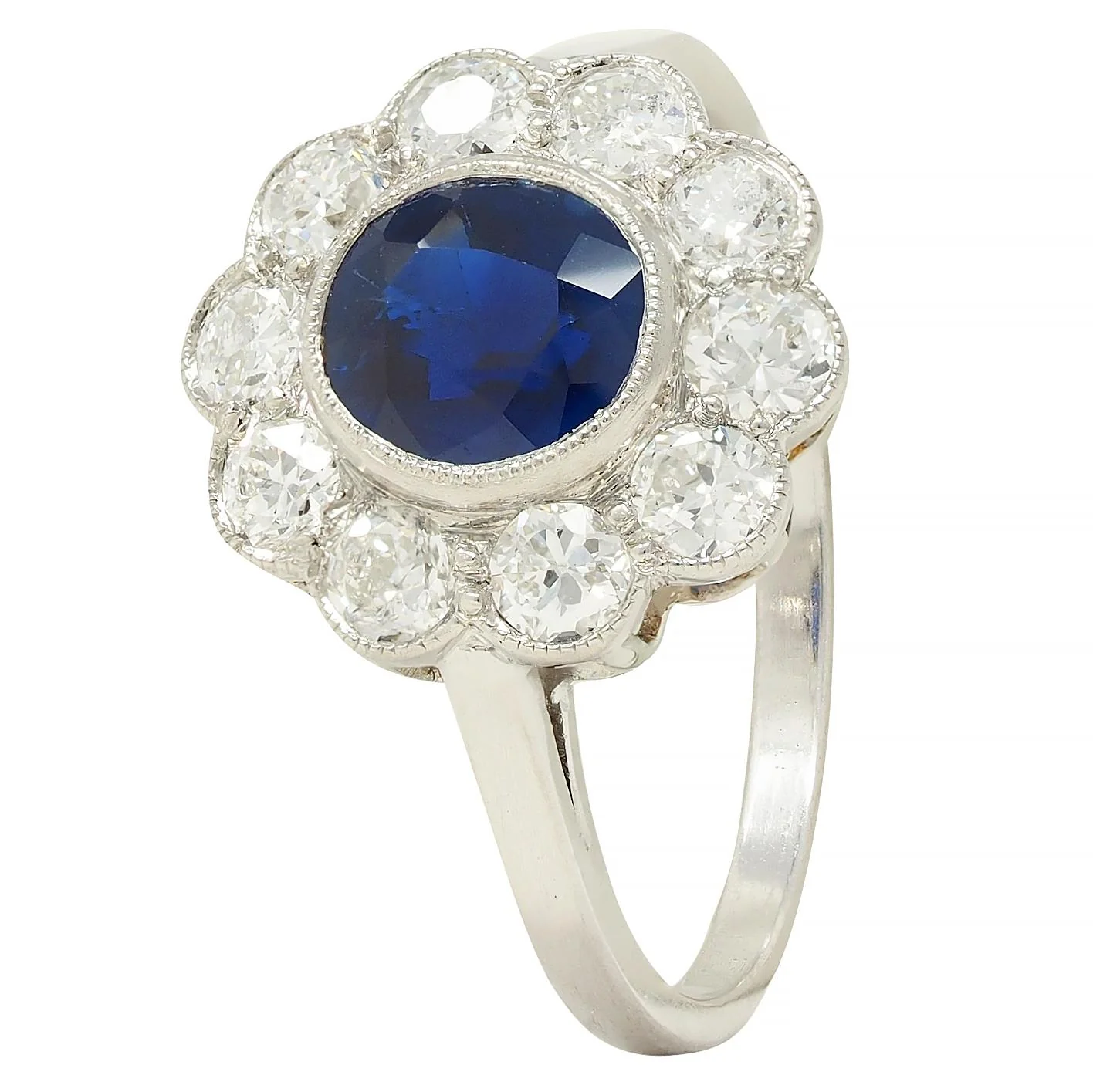 Art Deco 2.15 CTW Sapphire Diamond Platinum Vintage Halo Ring - Image 7