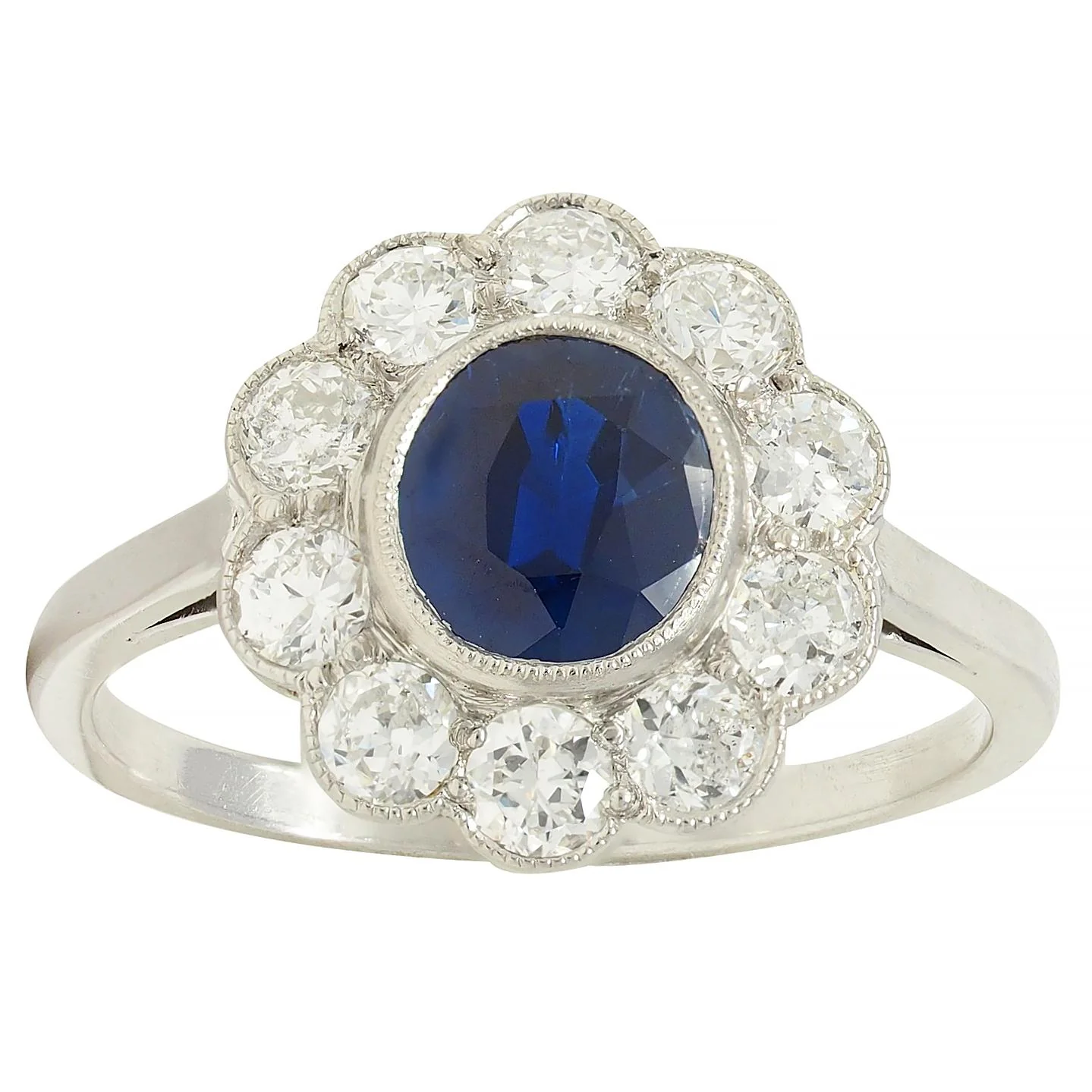 Art Deco 2.15 CTW Sapphire Diamond Platinum Vintage Halo Ring - Image 8