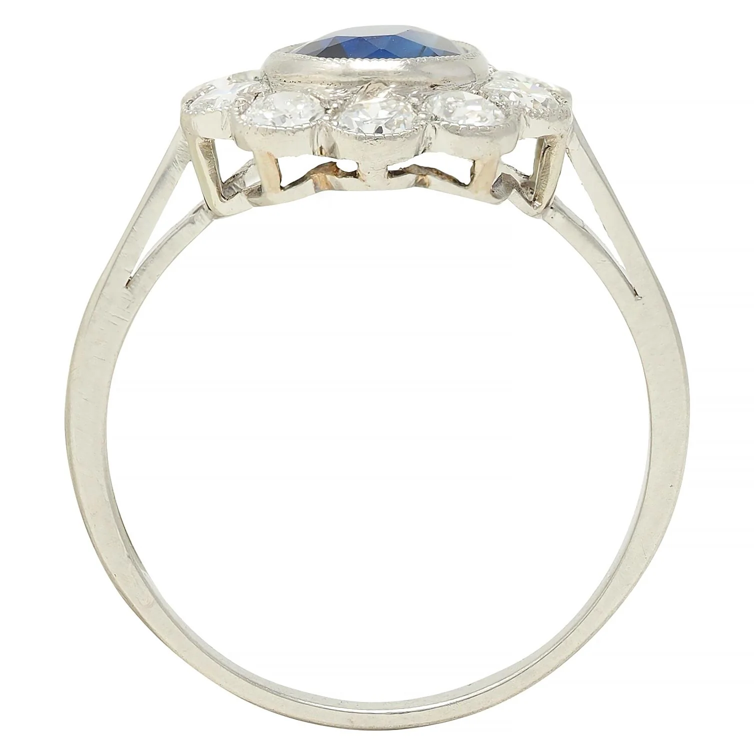 Art Deco 2.15 CTW Sapphire Diamond Platinum Vintage Halo Ring - Image 9