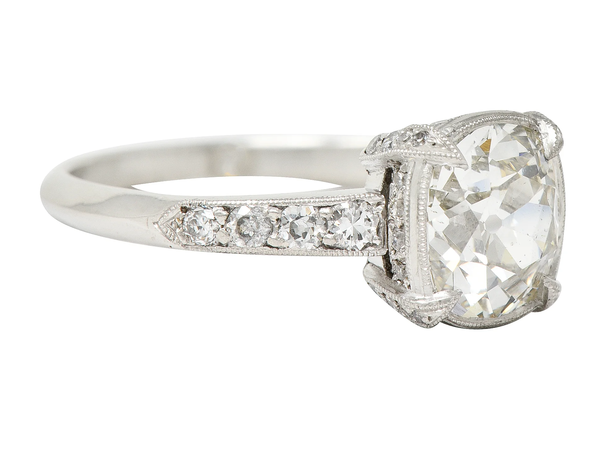 Art Deco 2.17 CTW Old Mine Diamond Platinum Knife Edge Vintage Engagement Ring - Image 2