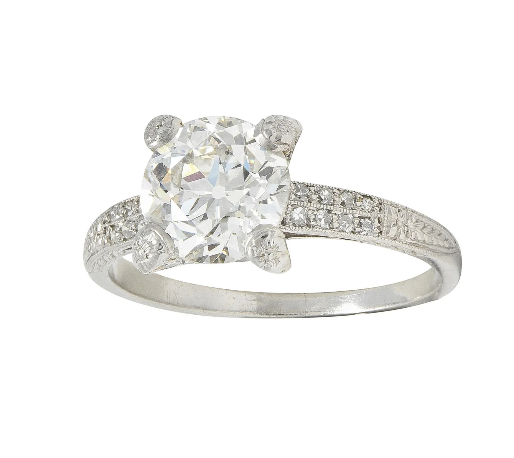 Art Deco 2.23 CTW Old European Diamond Platinum Orange Blossom Engagement Ring - Image 10