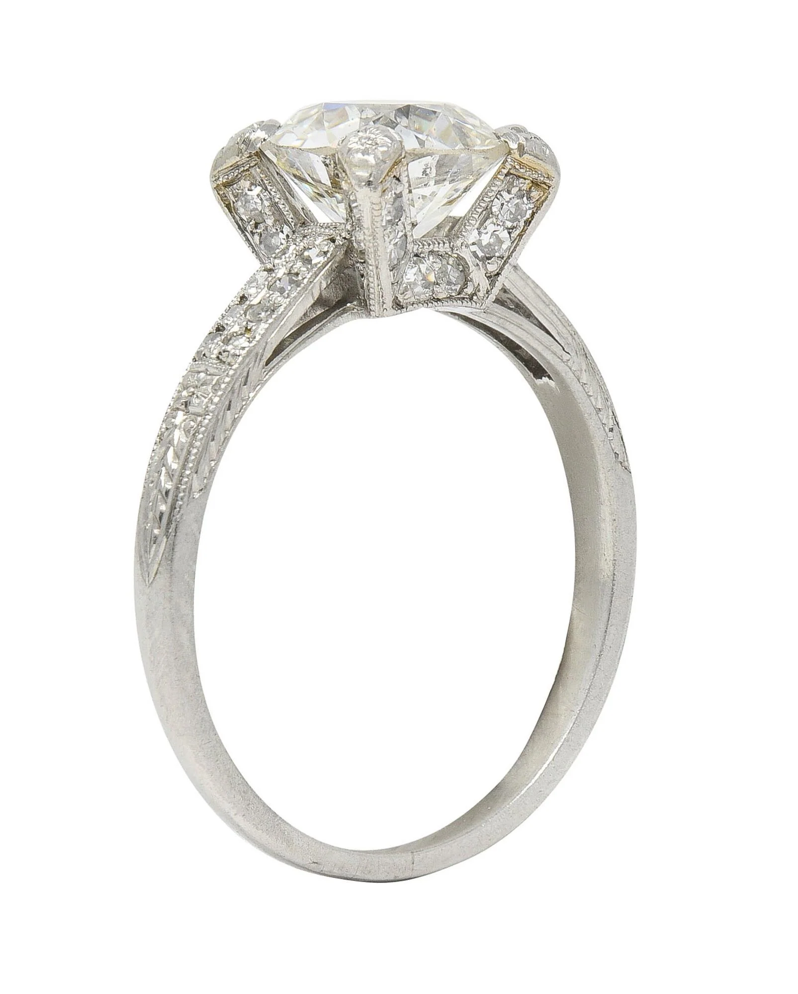 Art Deco 2.23 CTW Old European Diamond Platinum Orange Blossom Engagement Ring - Image 3