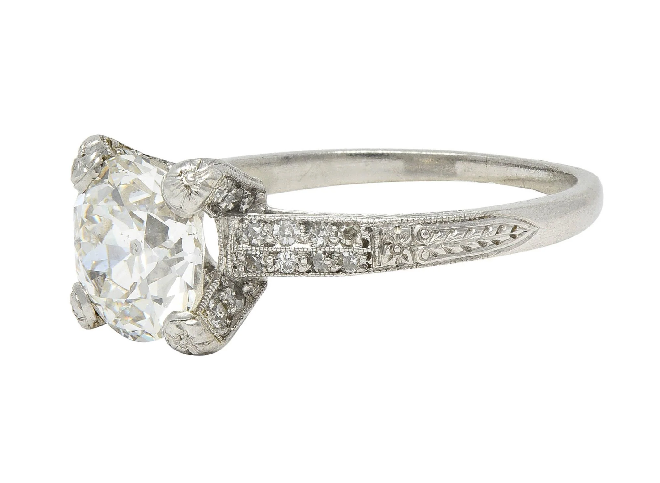 Art Deco 2.23 CTW Old European Diamond Platinum Orange Blossom Engagement Ring - Image 7