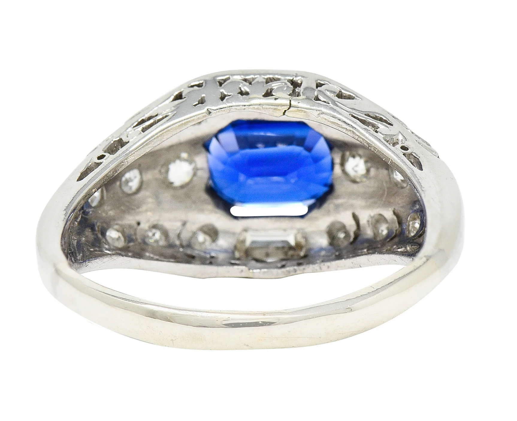 Art Deco 2.24 CTW No Heat Madagascar Sapphire Diamond Platinum Scalloped Ring - Image 5