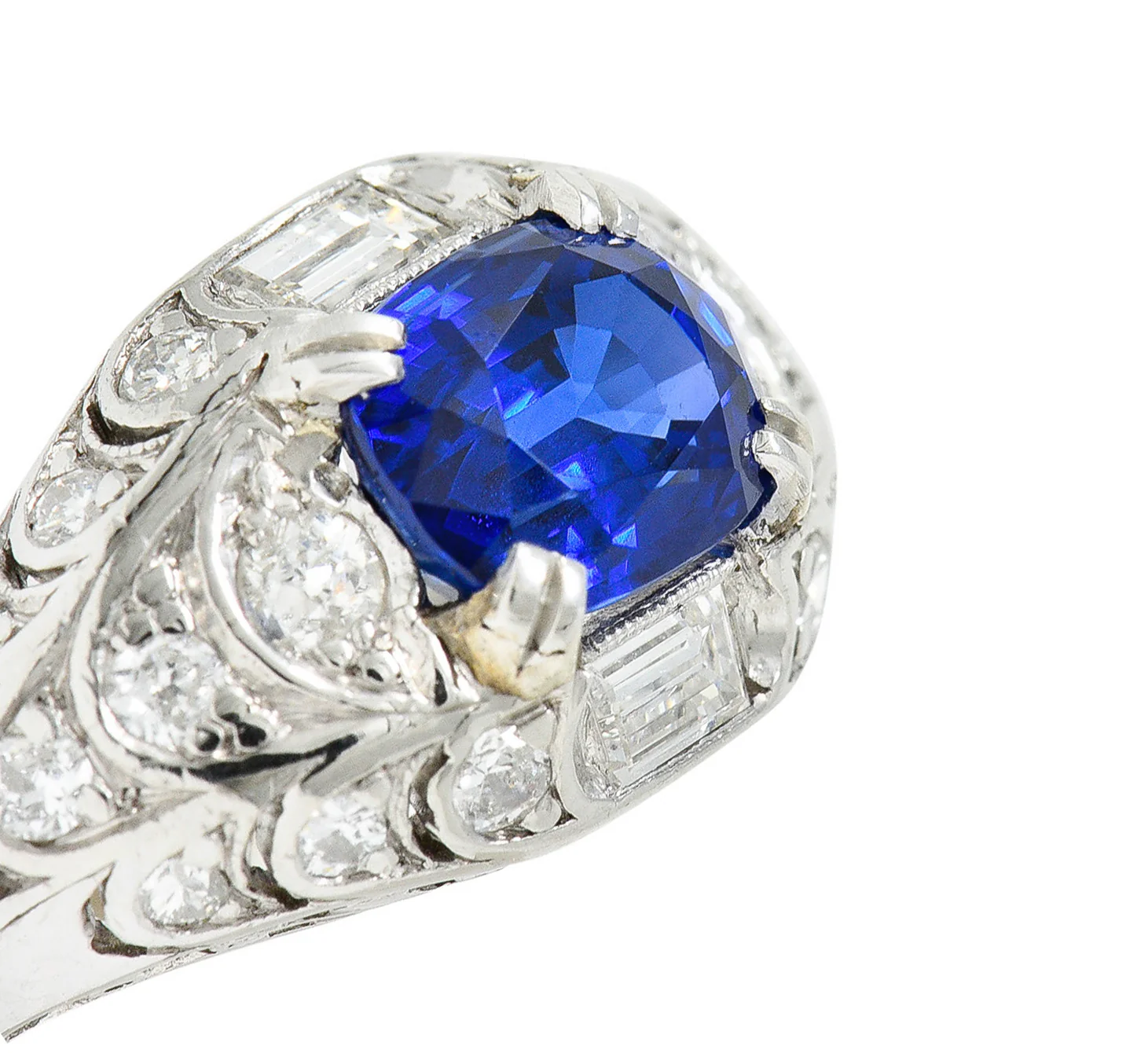 Art Deco 2.24 CTW No Heat Madagascar Sapphire Diamond Platinum Scalloped Ring - Image 8