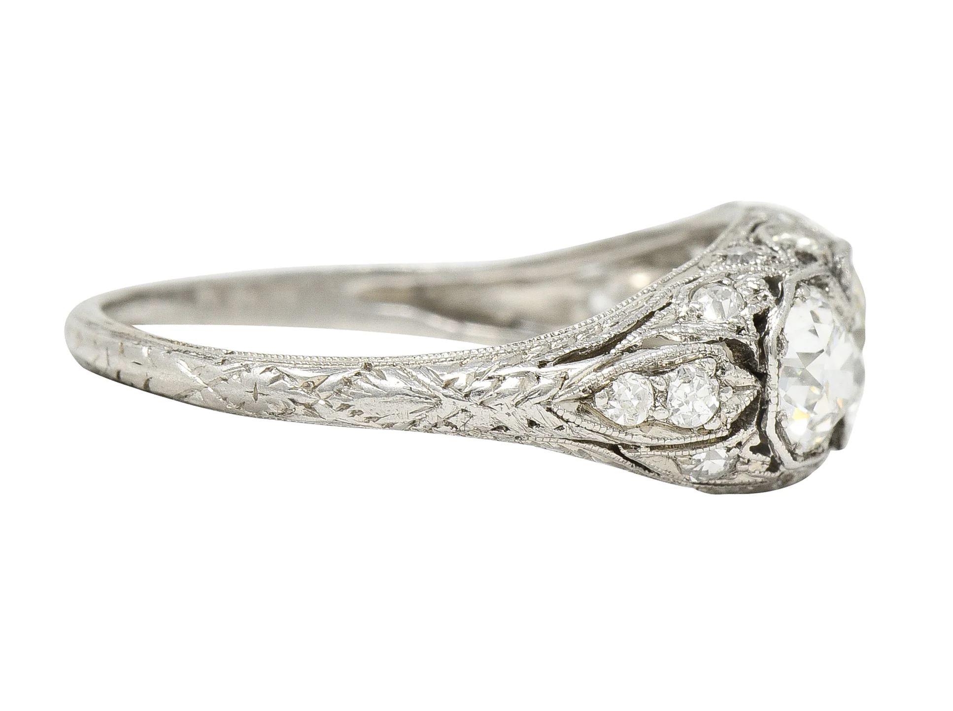 Art Deco 2.34 CTW Diamond Platinum Three Stone Tulip Vintage Ring - Image 4