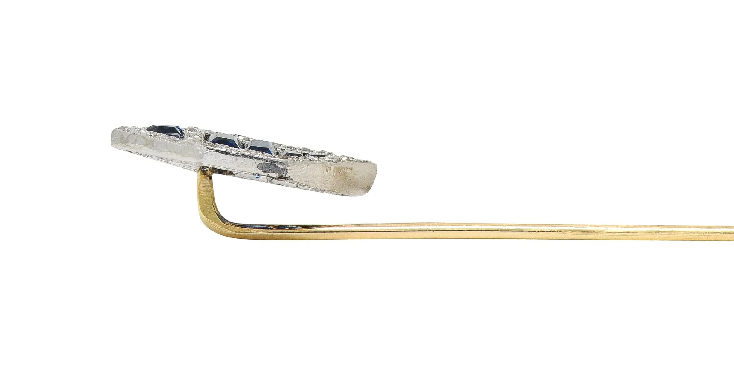 Art Deco 2.34 CTW Sapphire Diamond Platinum 14 Karat Gold Origami Bird Stickpin - Image 6