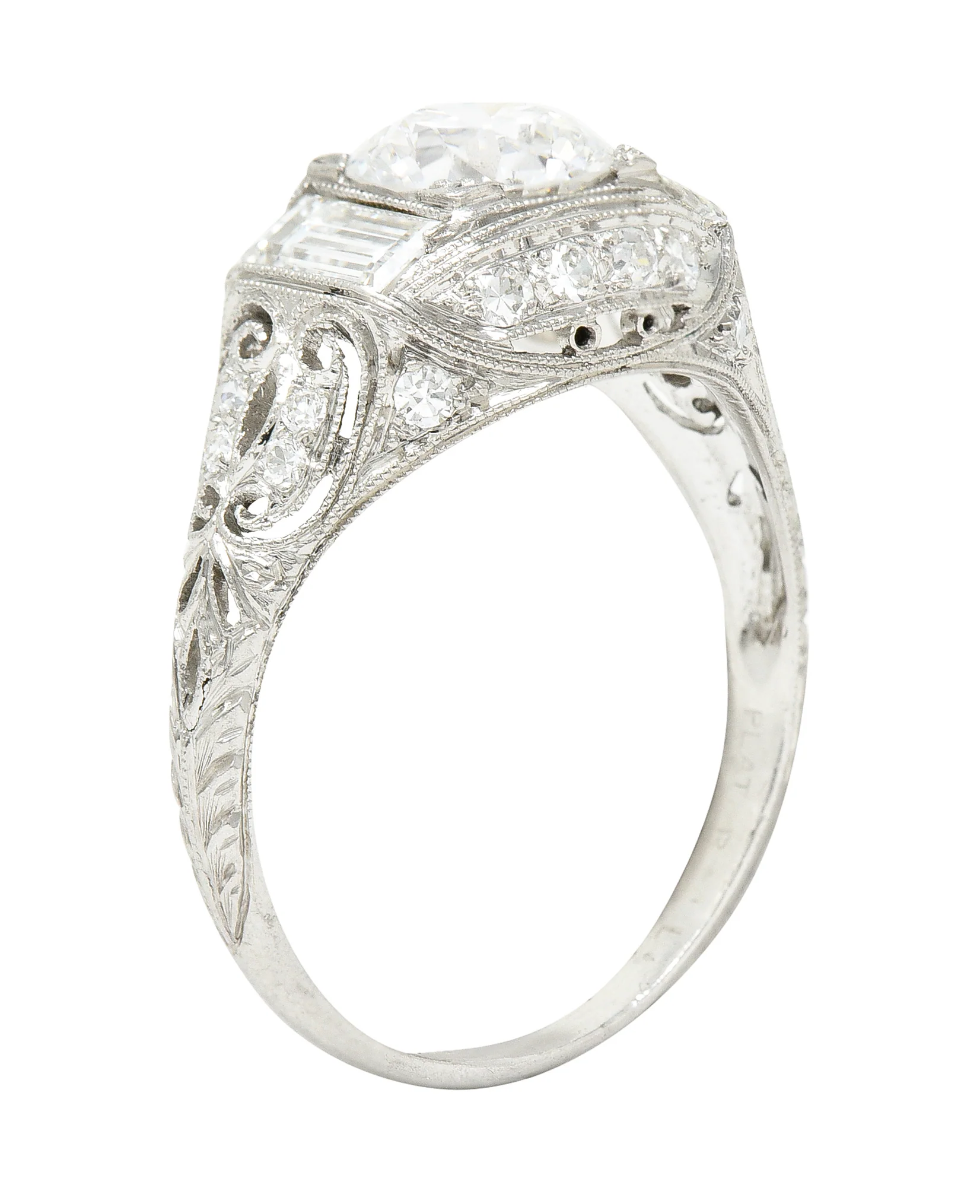Art Deco 2.35 CTW Old European Cut Diamond Platinum Milgrain Bombay Engagement Ring - Image 2