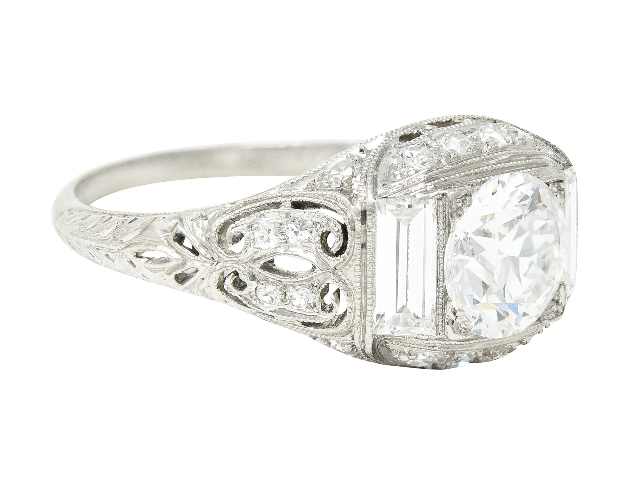 Art Deco 2.35 CTW Old European Cut Diamond Platinum Milgrain Bombay Engagement Ring - Image 3