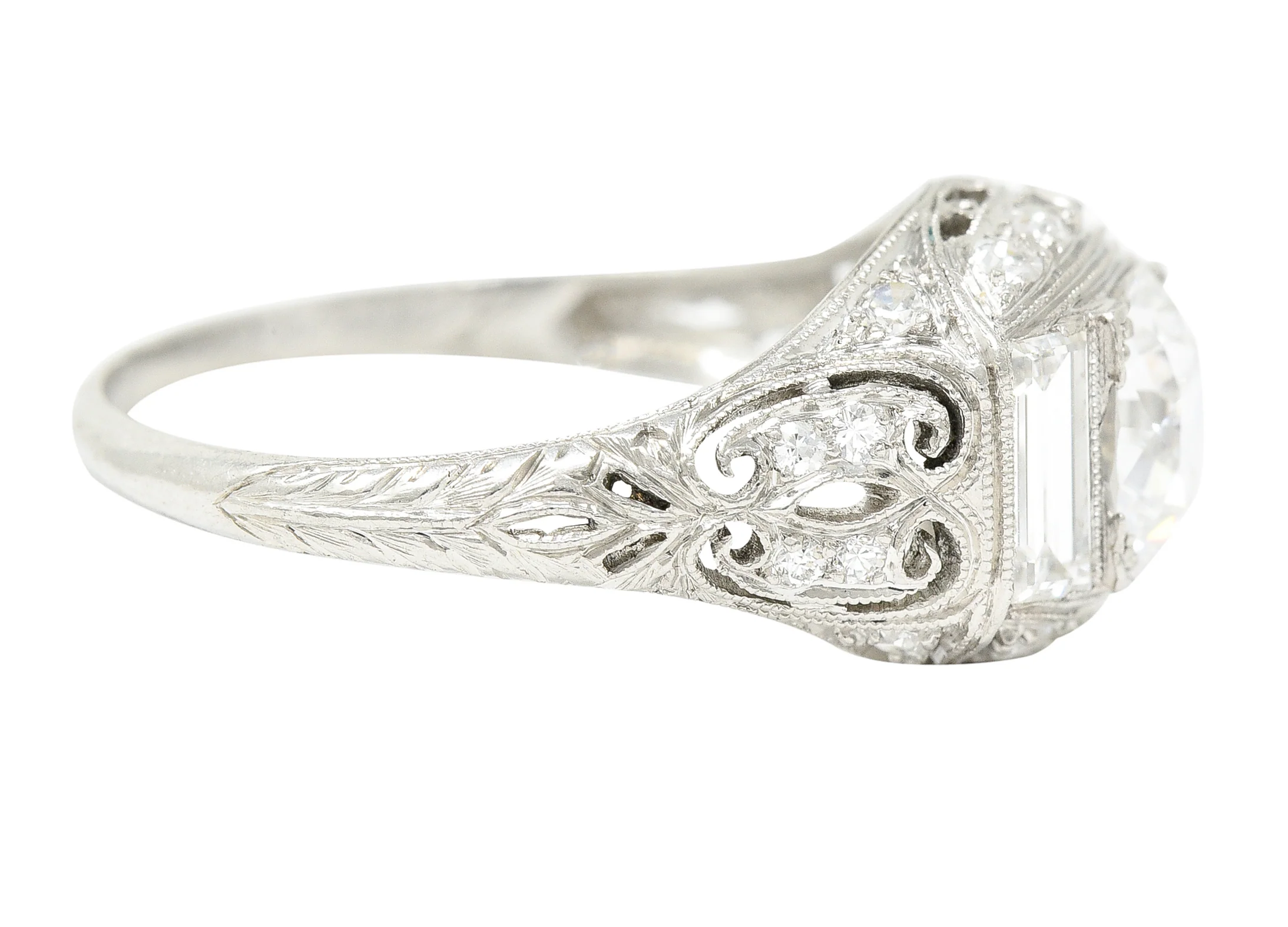 Art Deco 2.35 CTW Old European Cut Diamond Platinum Milgrain Bombay Engagement Ring - Image 4