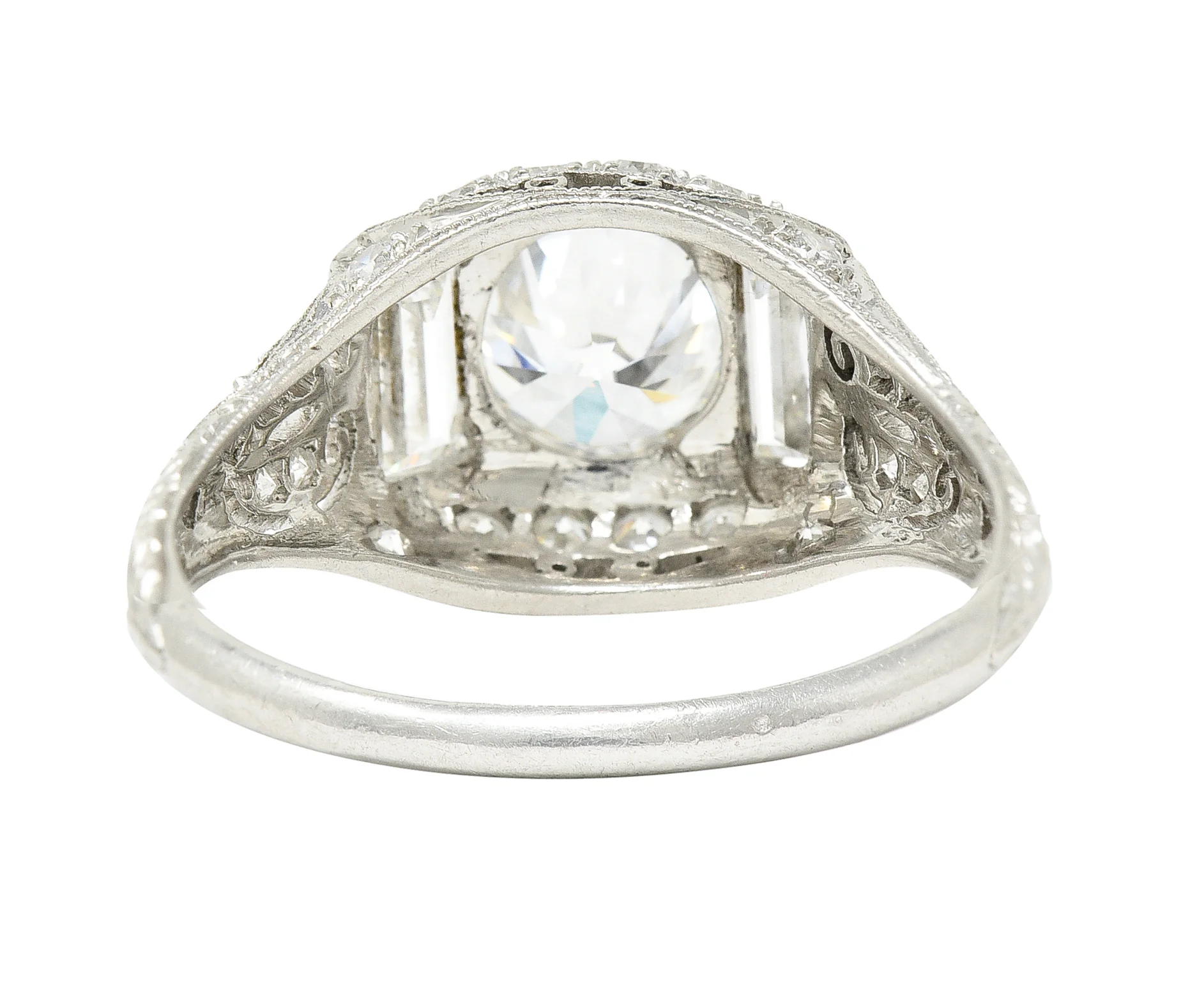 Art Deco 2.35 CTW Old European Cut Diamond Platinum Milgrain Bombay Engagement Ring - Image 5
