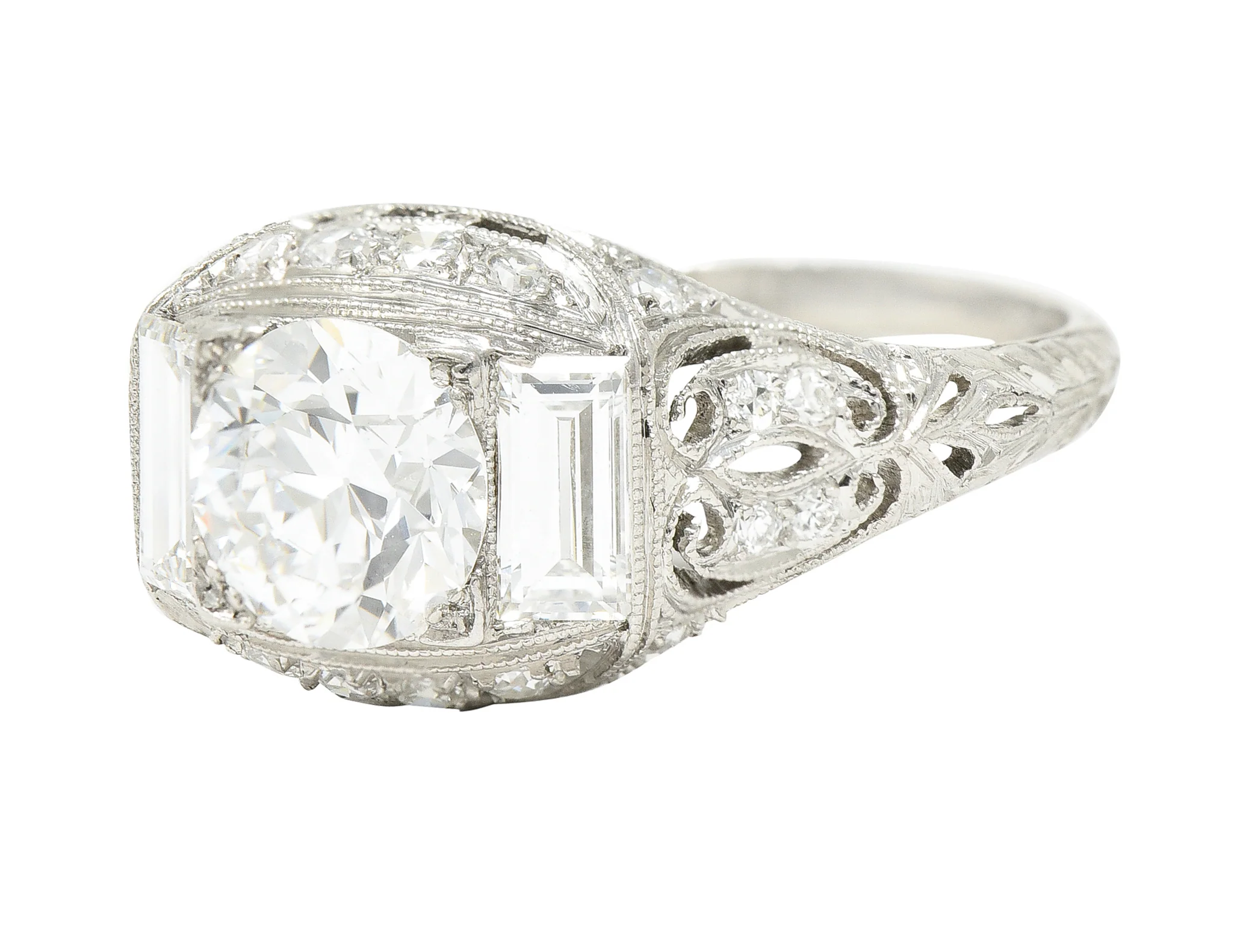 Art Deco 2.35 CTW Old European Cut Diamond Platinum Milgrain Bombay Engagement Ring - Image 7