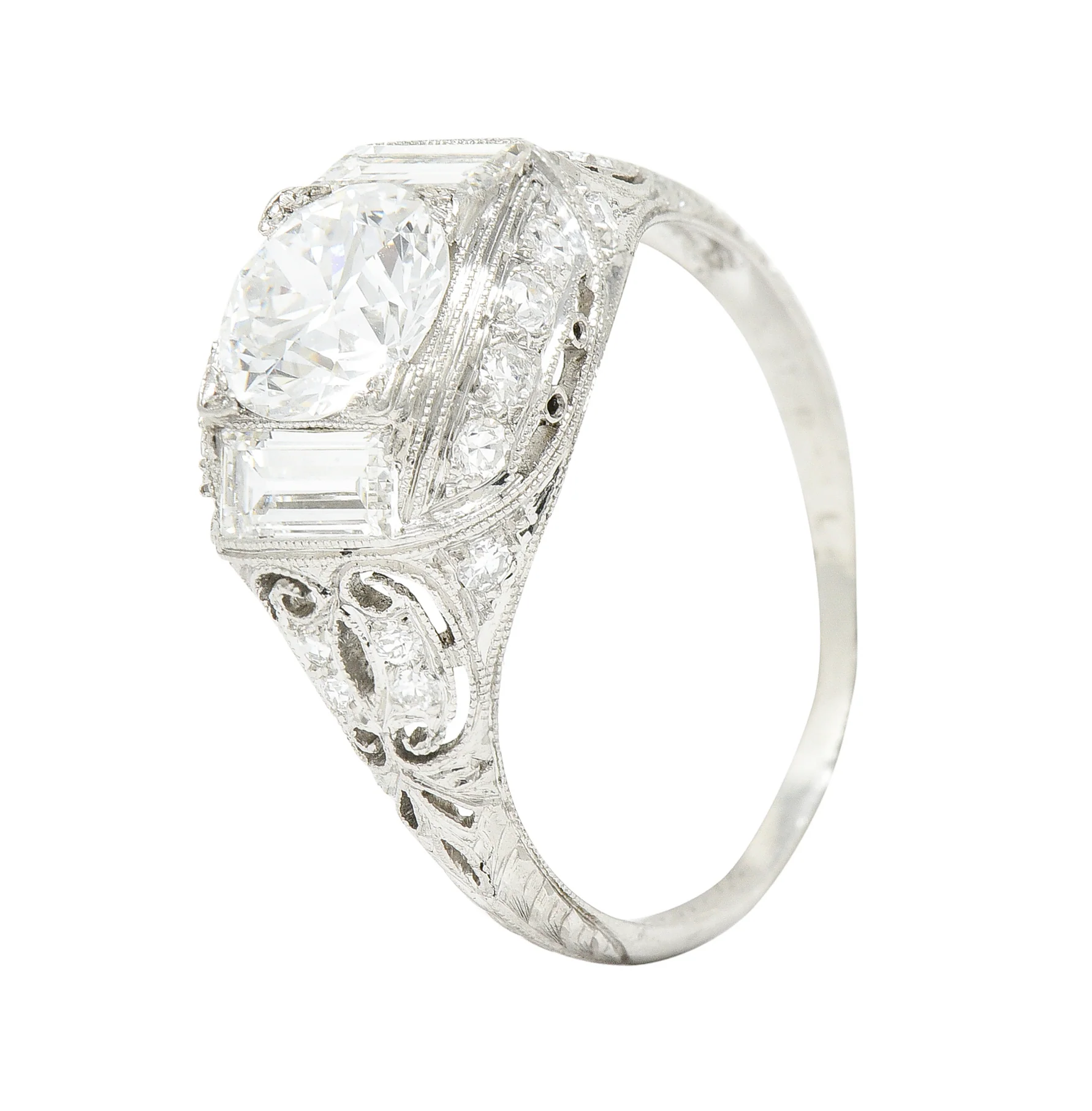 Art Deco 2.35 CTW Old European Cut Diamond Platinum Milgrain Bombay Engagement Ring - Image 9