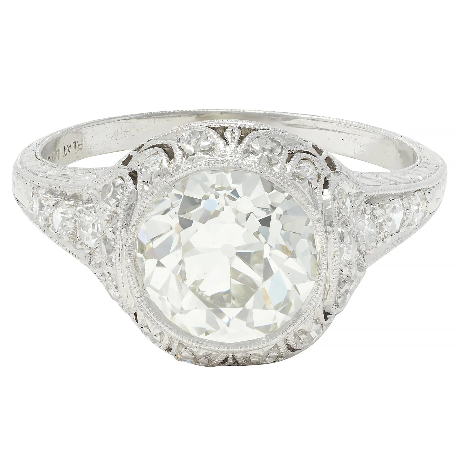 Art Deco 2.35 CTW Old European Diamond Platinum Antique Wheat Foliate Engagement Ring GIA